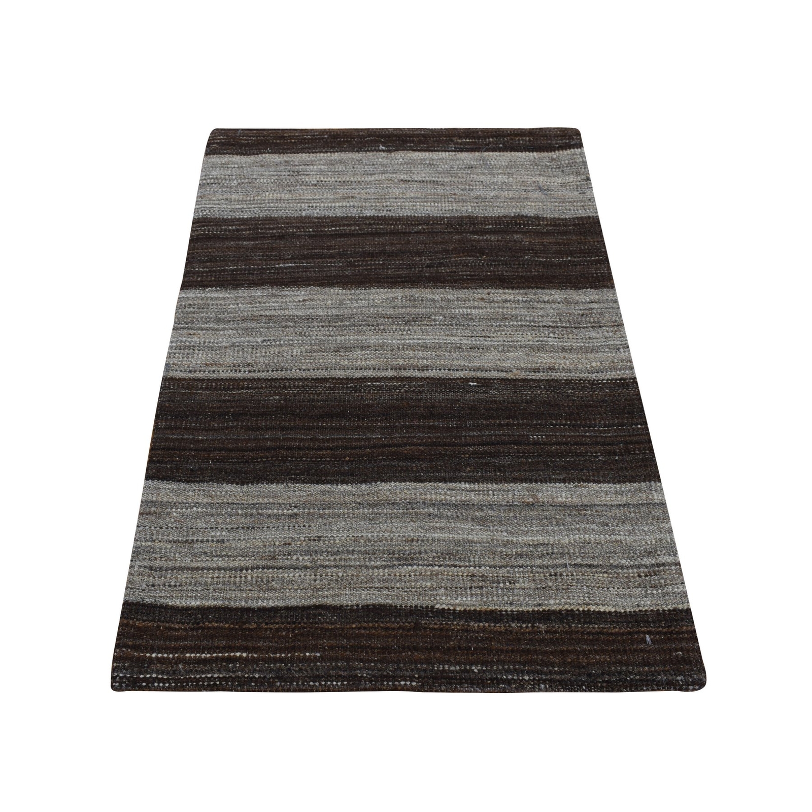 2′ x 3′ Brown Flat Weave Wide Stripe Design Wool Hand Woven Sample Rug R87798