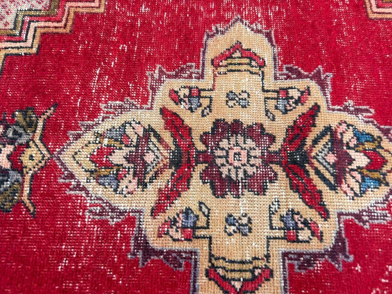 Vintage Oushak Tribal Rug, Handmade Turkish Anatolian Wool Geometric Area 3×5 ft