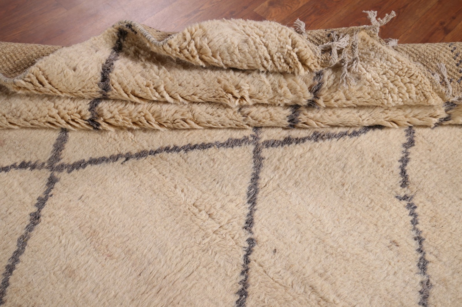 Trellis Moroccan Area Rug 6×9 Hand-knotted Wool Beige/ Gray Oriental Carpet