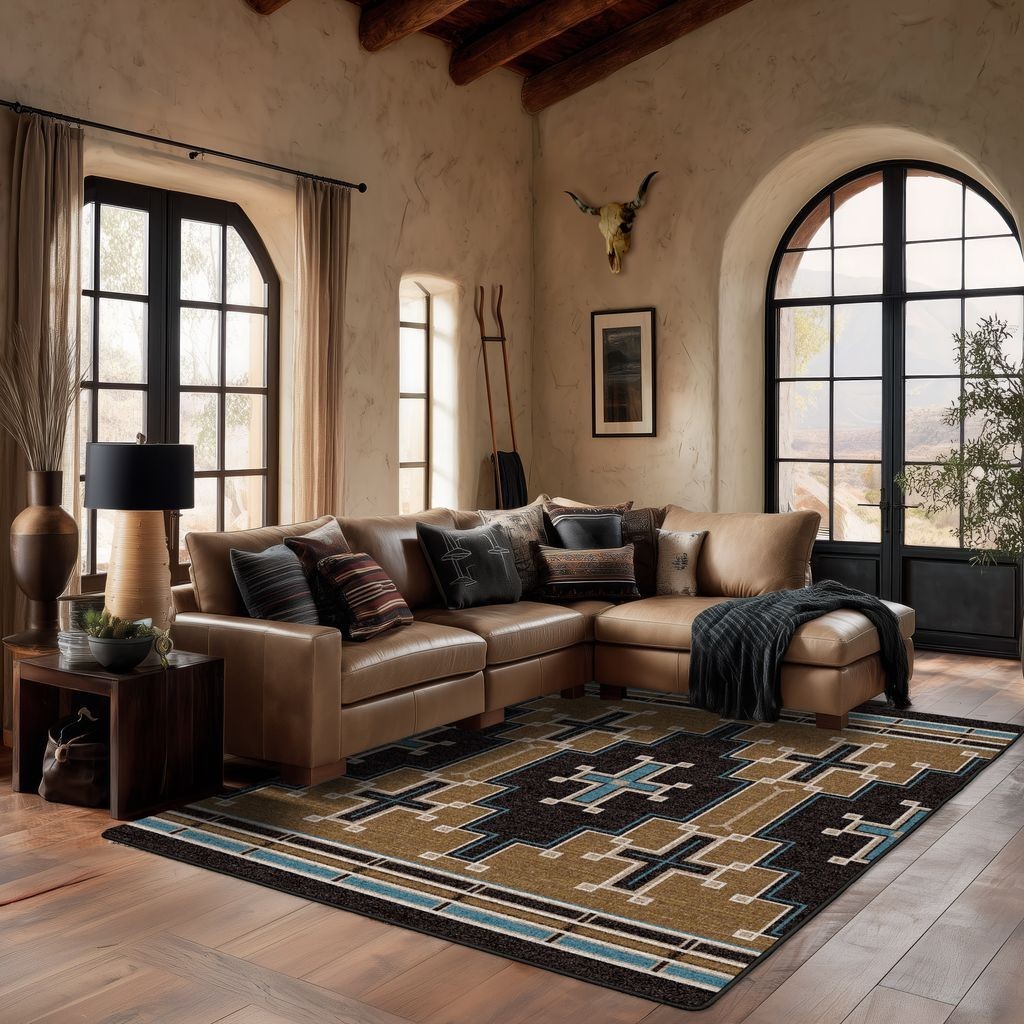 The Crusade Brown Turquoise Cross Southwestern Country Lodge Area Rug 8’x11′