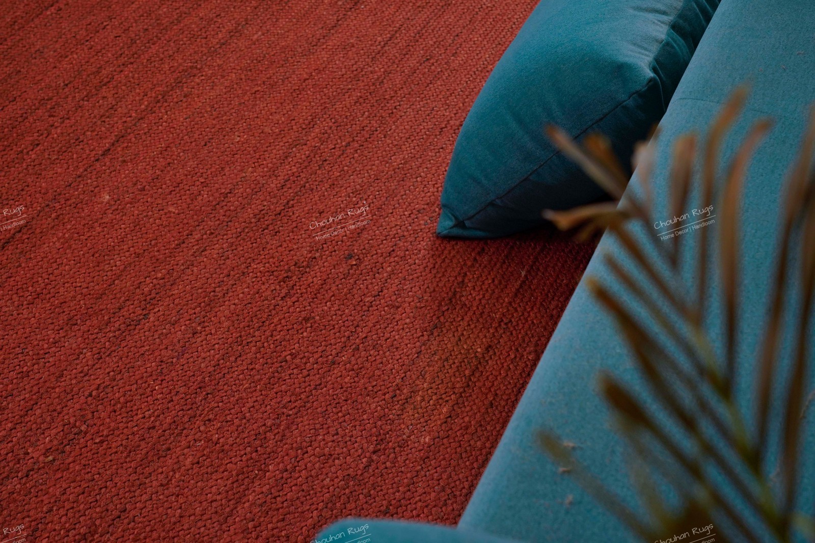 Traditional handmade jute rug solid red with beige border Area Rugs for home