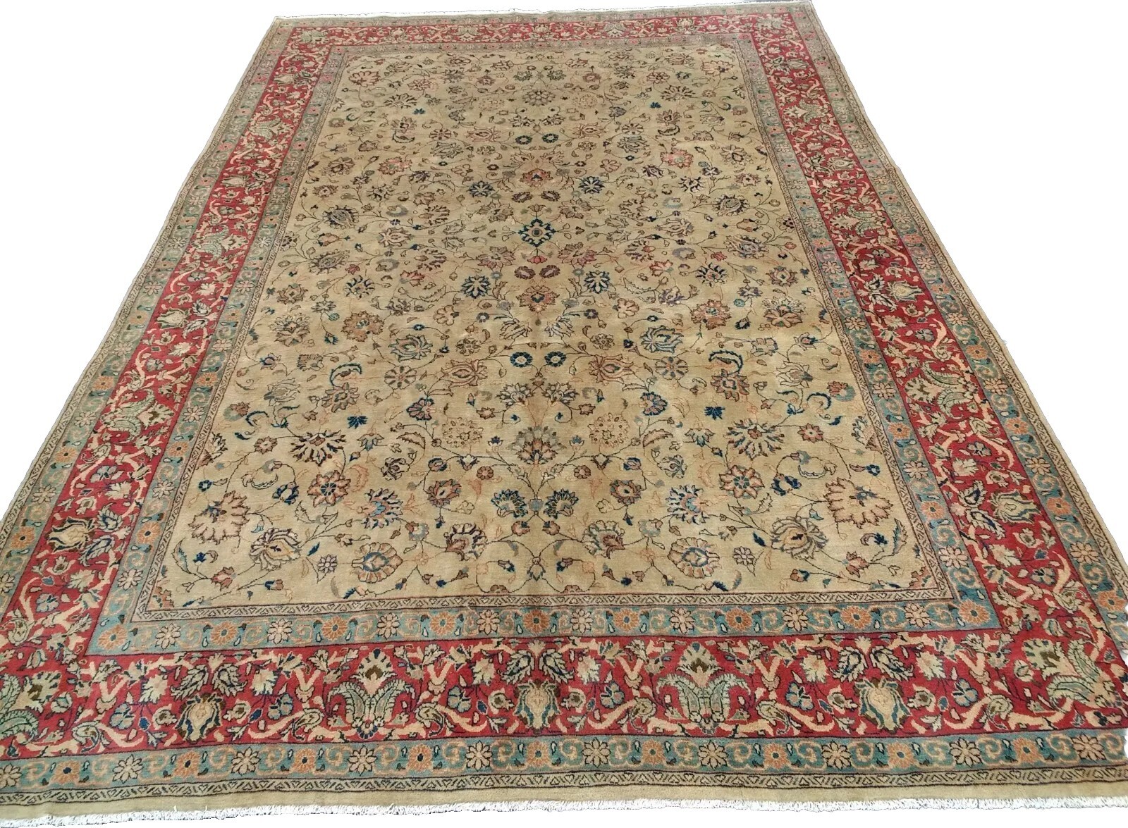 8’10″x12’9″ Sarough Rug carpet Oriental Handmade VegDye 100%kork wool Beige 9×13