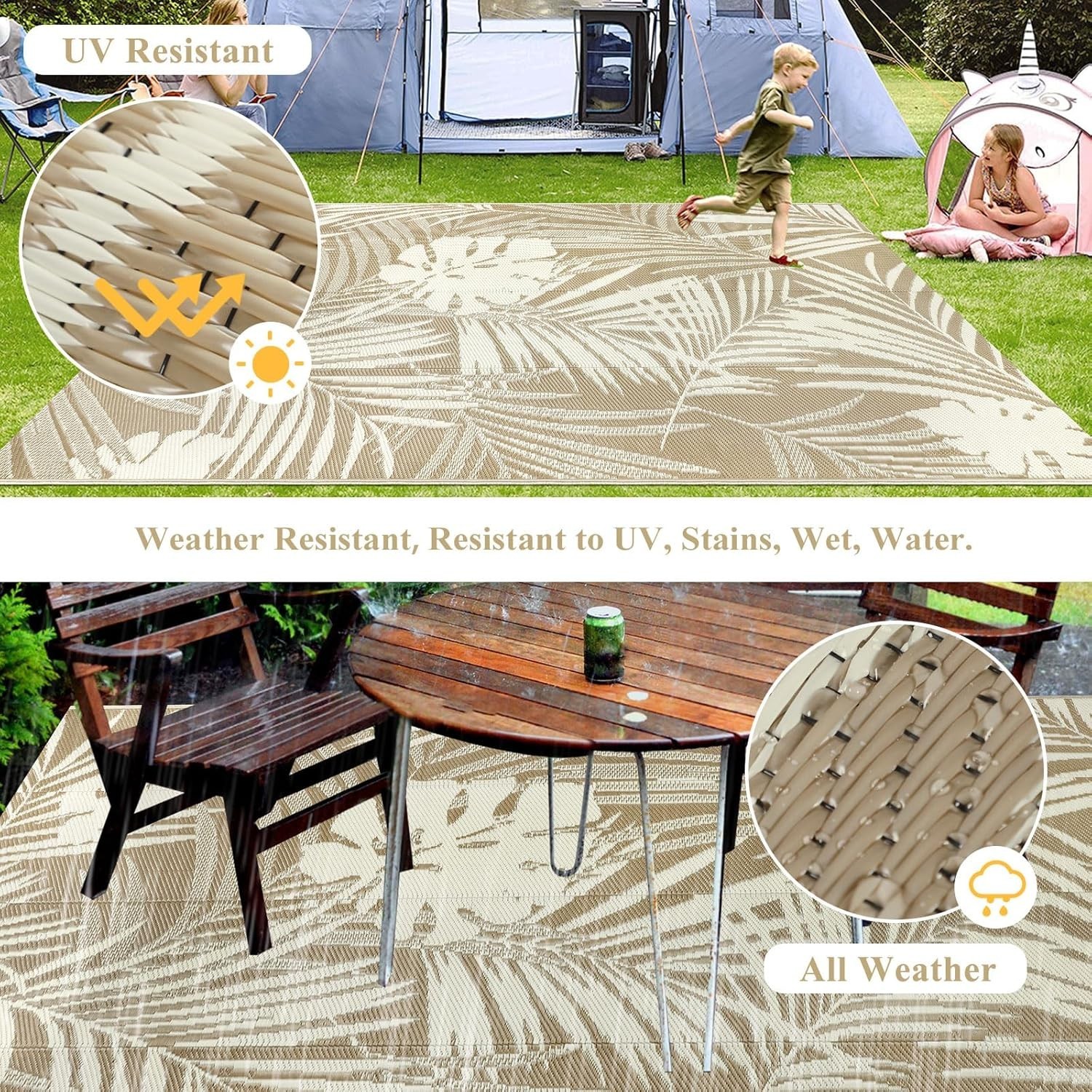 Waterproof Reversible Outdoor Rug 6×9 – Lightweight Patio & Camping Essential