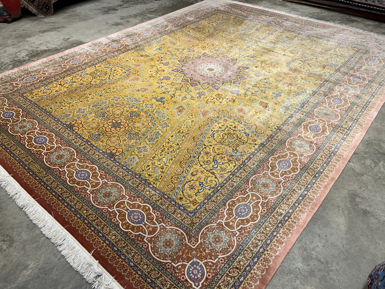 9’8″x12’11” Exquisite Signed Hand-Knotted 100% Silk Qume Rug