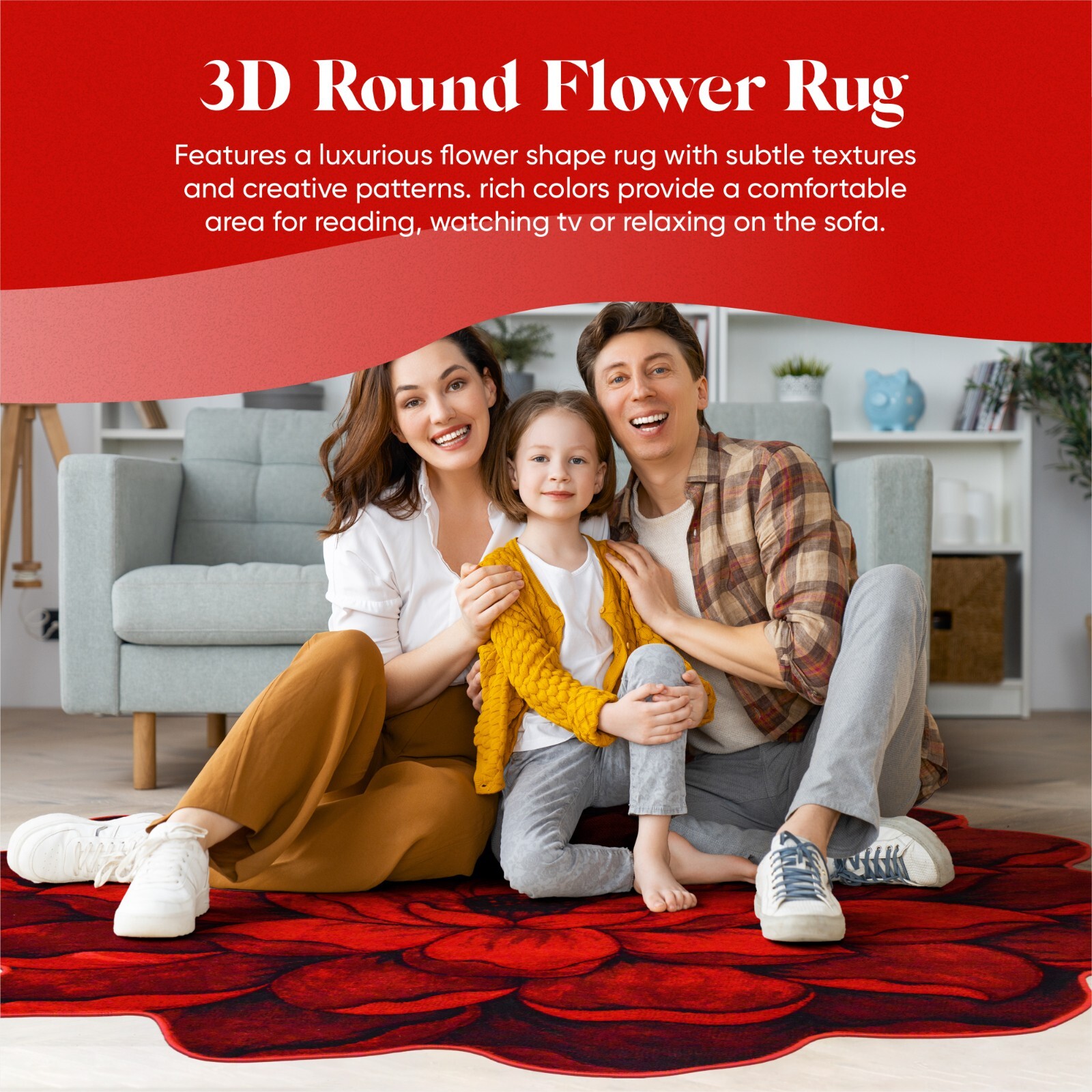 Flowers Hand Carved Floral Rose Novelty Thick Round Rug Design 301