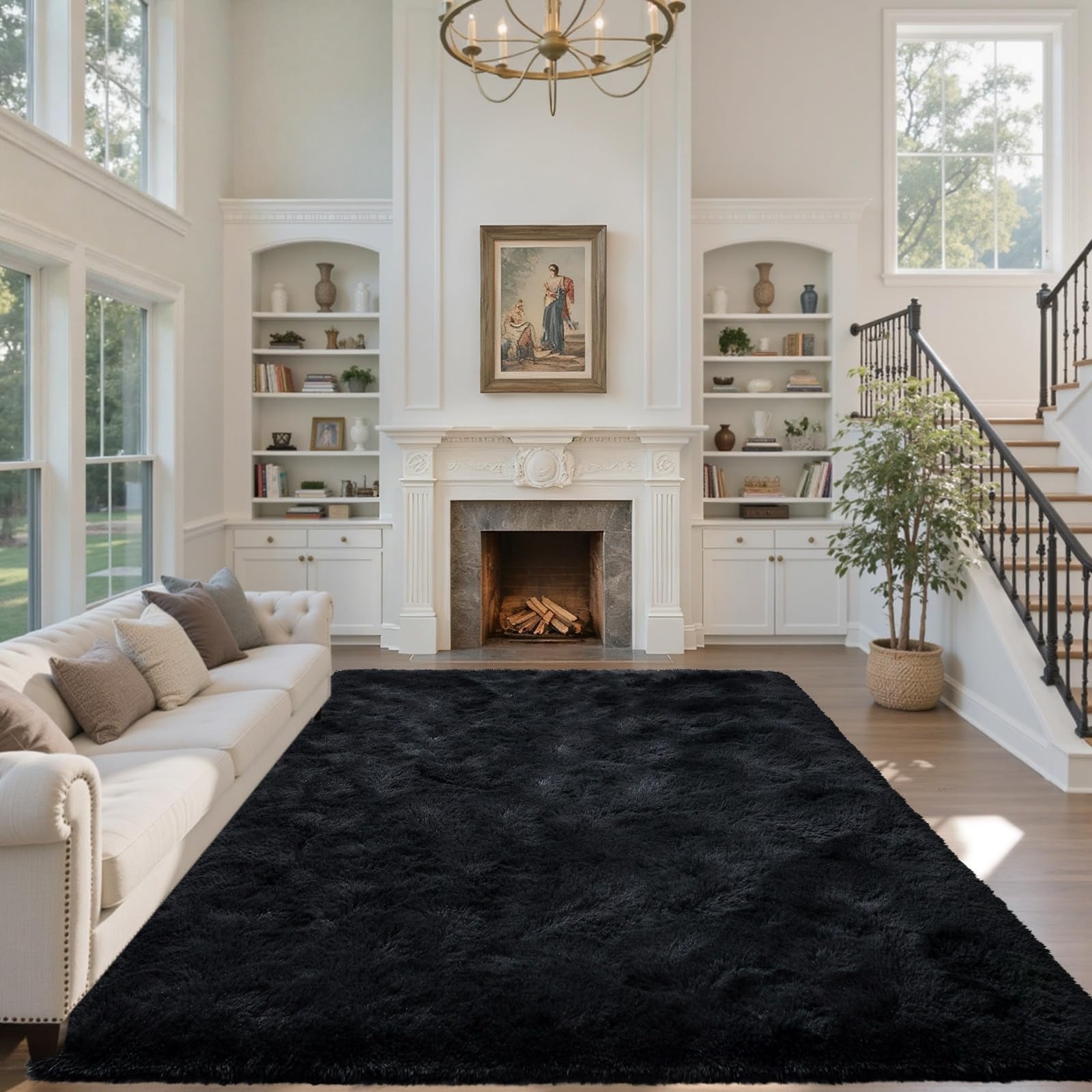5×7 Black Area Rugs for Living Room, Large Fluffy Shag Bedroom Rugs Non-Slip,…