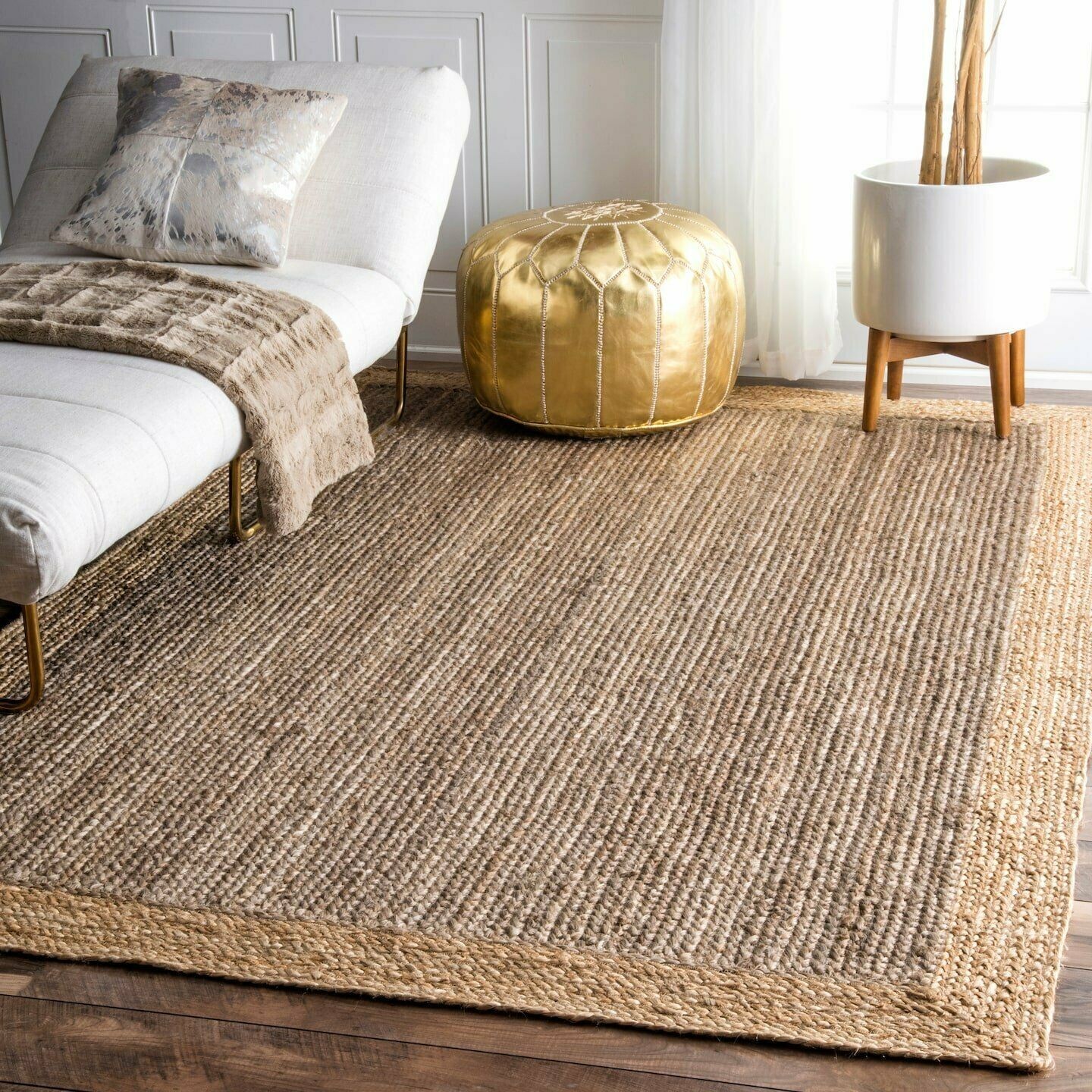 Rug Farmhouse Natural 100% Jute Braided Carpet Rectangle Area Modern Living Rug