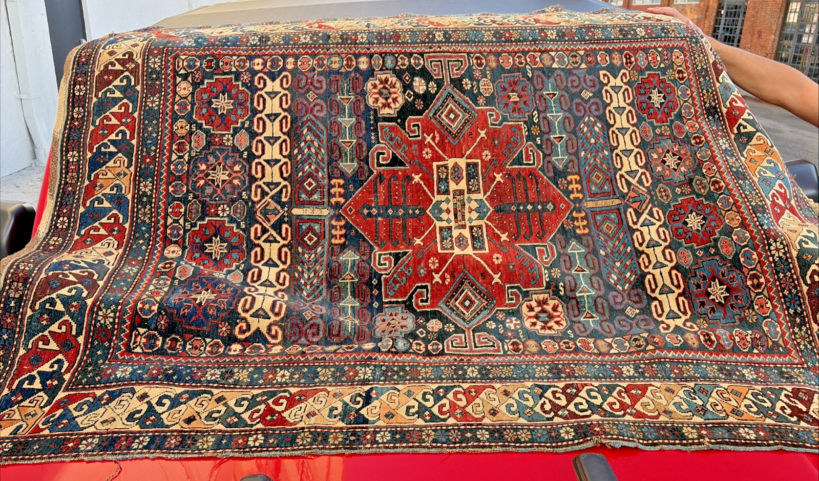 Auth: 19th C Antique Kuba Caucasian Rug Christian Weavers Collector Pc 4×5