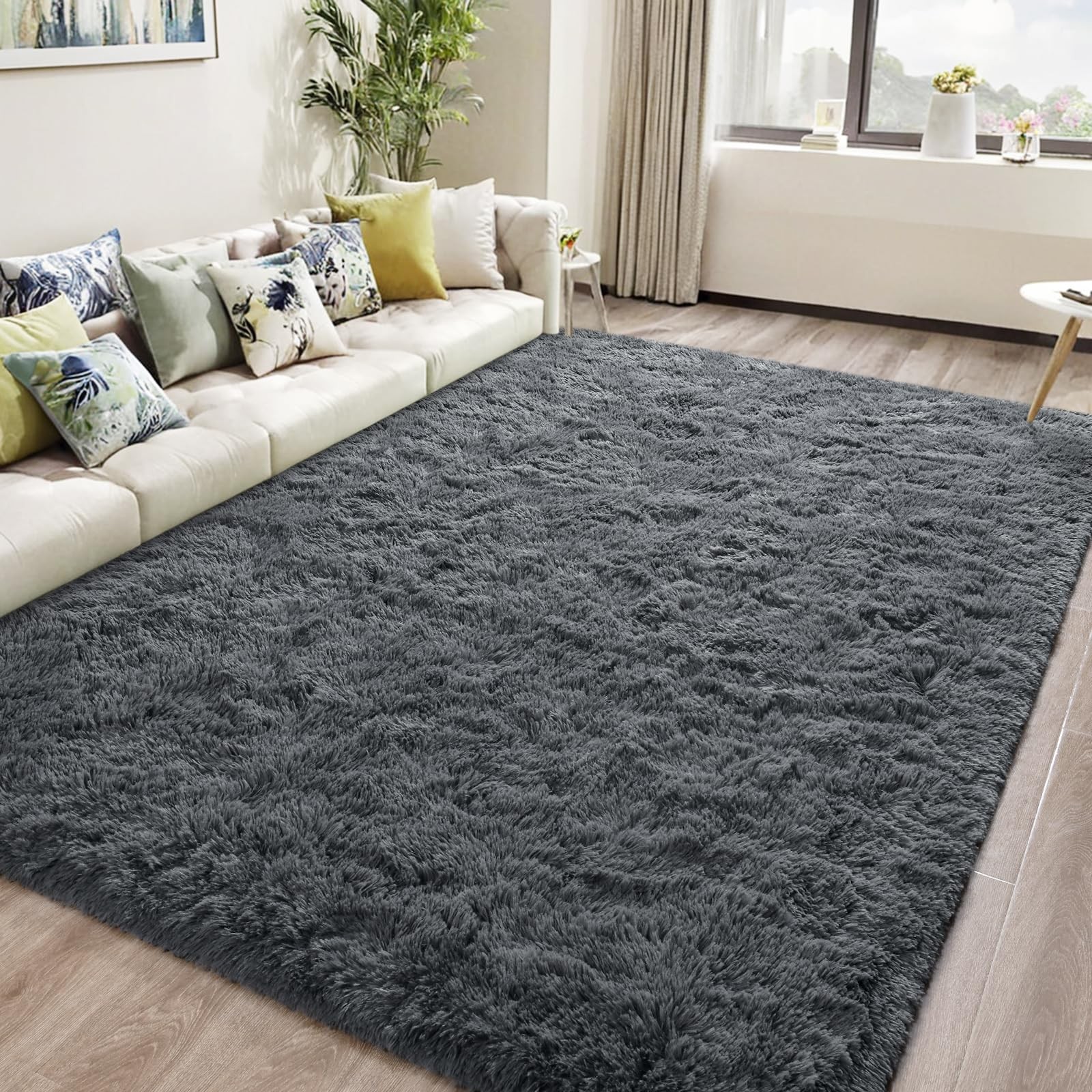 DweIke 6×9 Fluffy Dark Grey Area Rug for Bedroom Living Room, Soft Plush