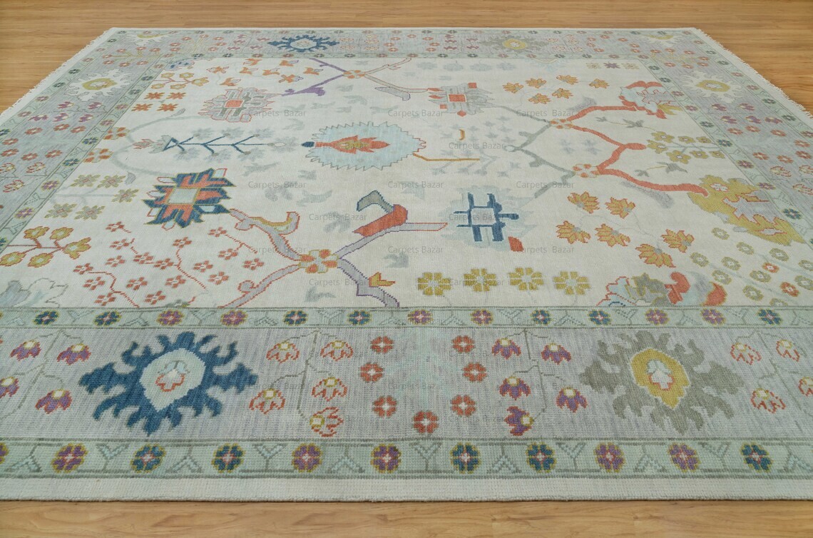 10×8 New Oushak Rug Cream Contemporary Hand Knotted Living Room Area Rug Home