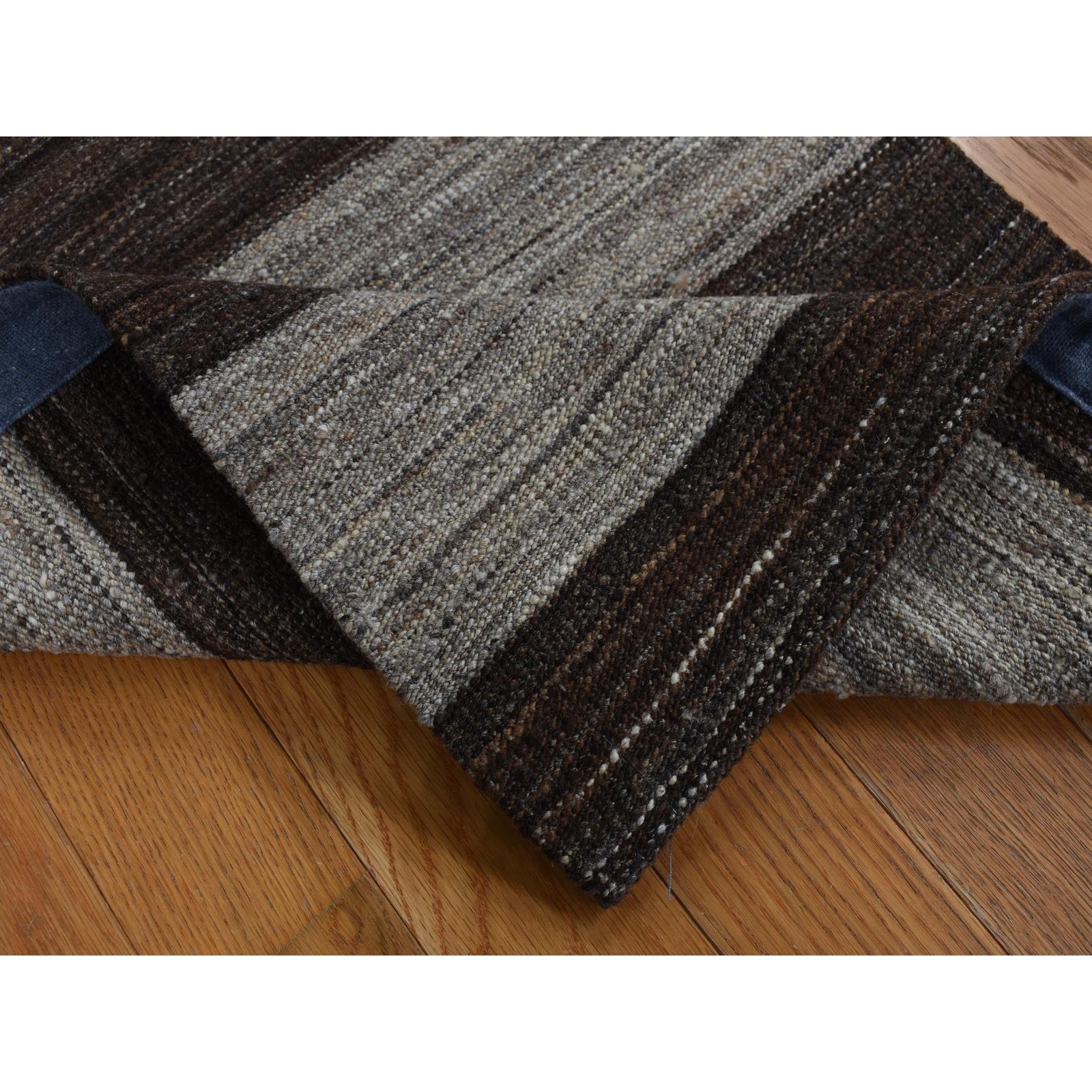 2′ x 3′ Brown Flat Weave Wide Stripe Design Wool Hand Woven Sample Rug R87798