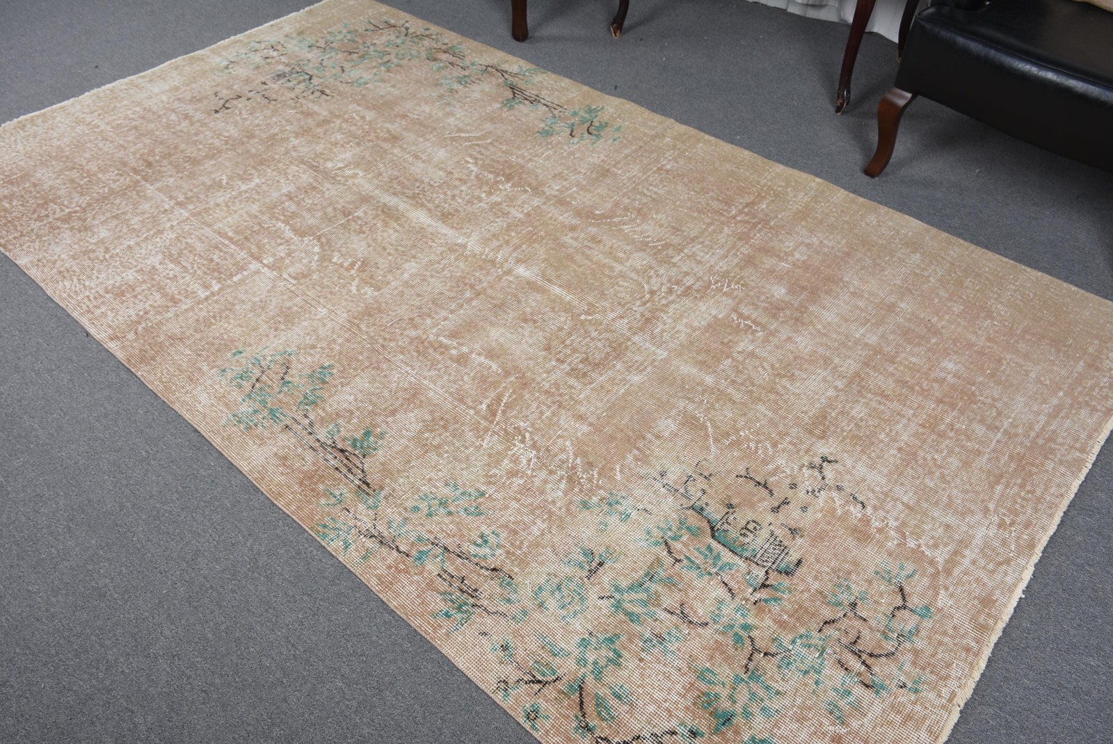 Turkish 5,2×9,3 ft Rug, Large Vintage Rug, Brown Green Handmade Rug