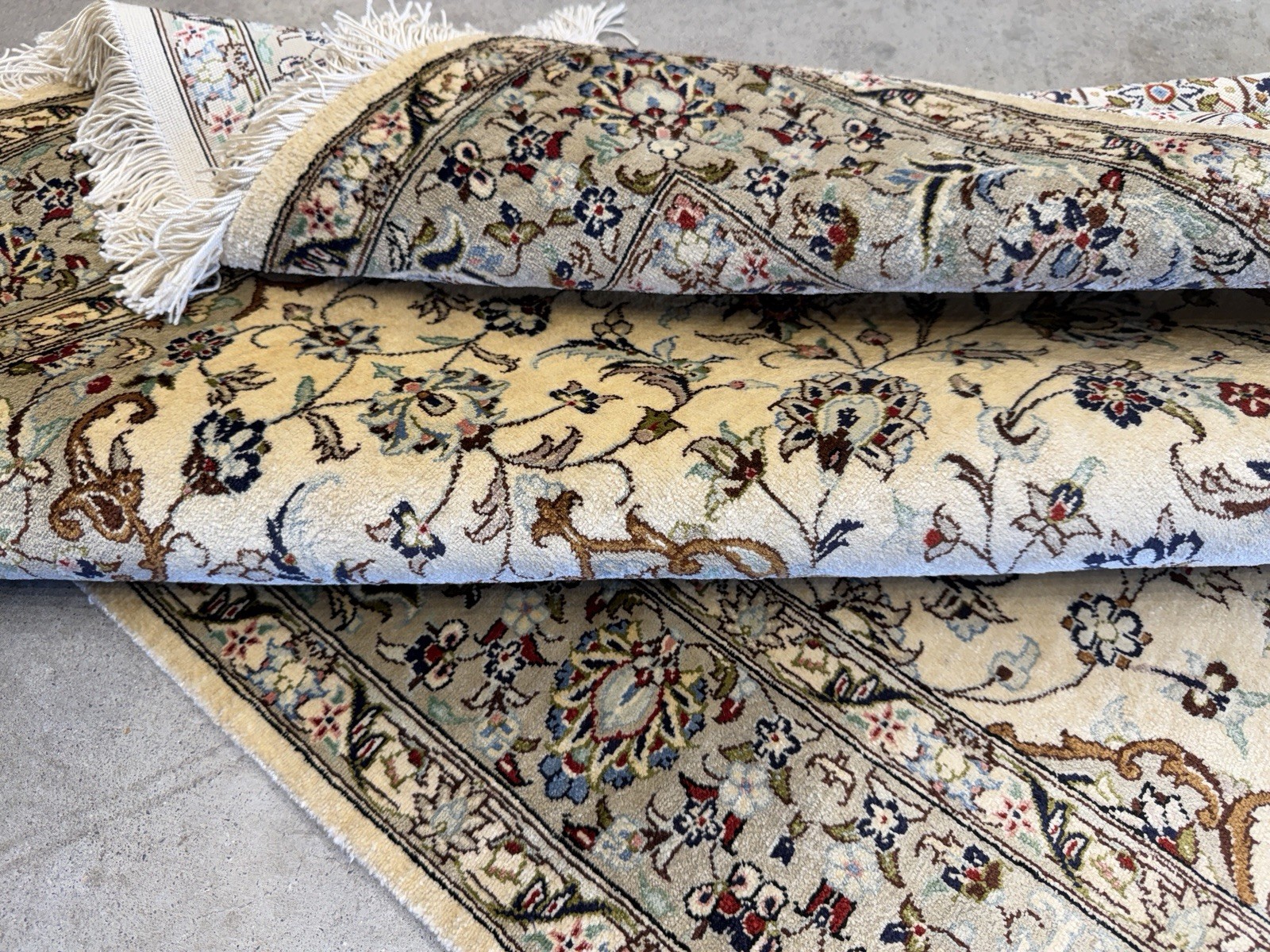 3×5 Luxurious Fine Hand-Knotted 100% Silk Persiane Qume Rug Handmade Beige