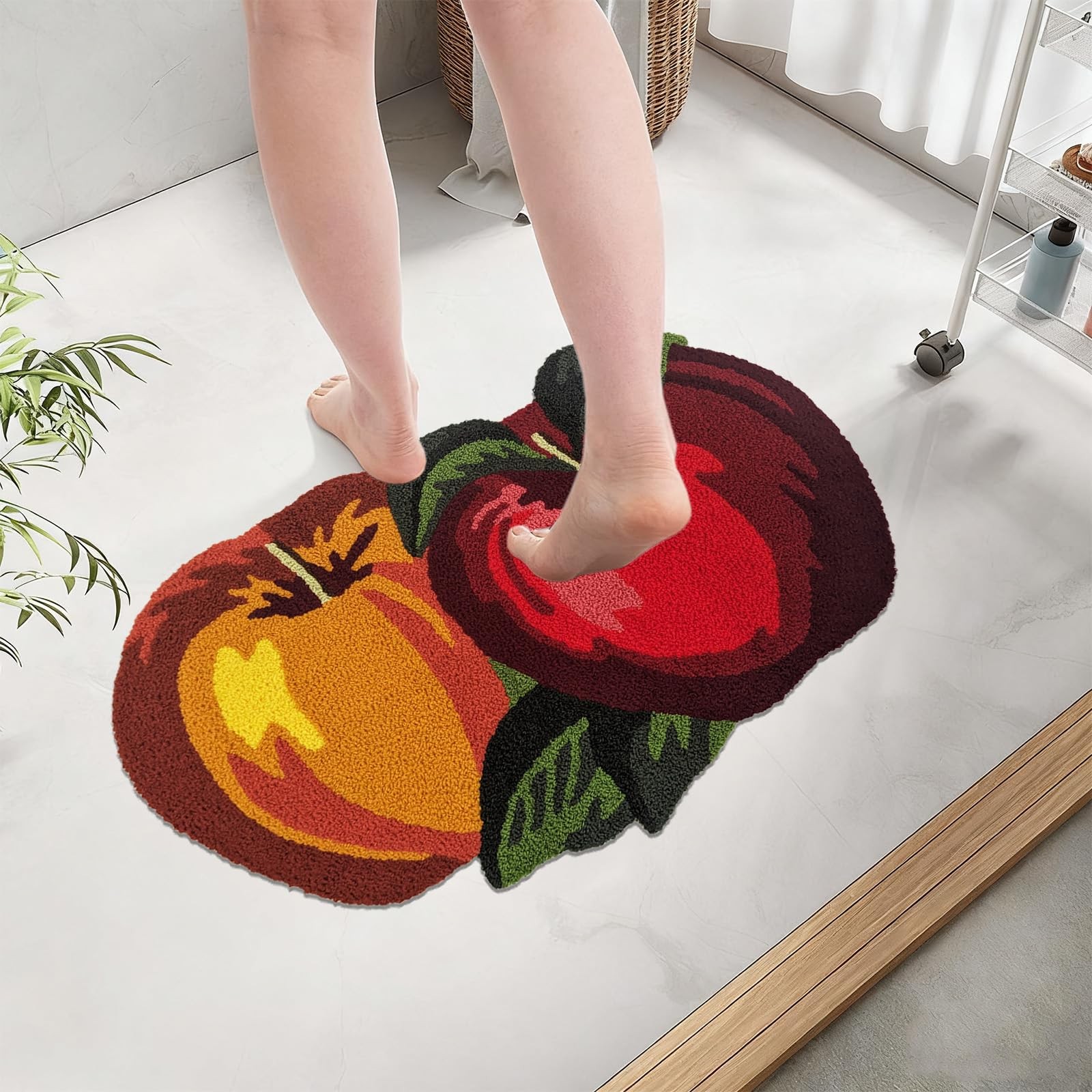 Abreeze Apple Fruit Rug 17.7 X 31.5 Hand-Embroidered Red And Yellow Apple Rug