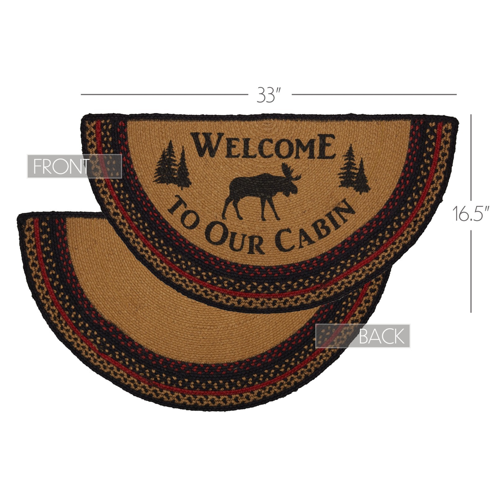 Cumberland Moose JUTE RUG Half Circle 16.5×33 Lodge Rustic Welcome to Our Cabin