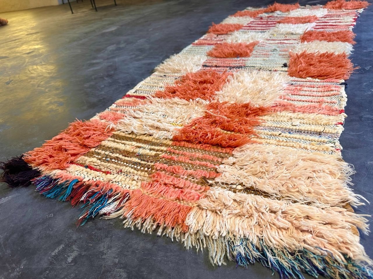 Handmade Vintage Moroccan Boucherouite Rug 2’1×5’7″ Terracotta Berber Patchwork