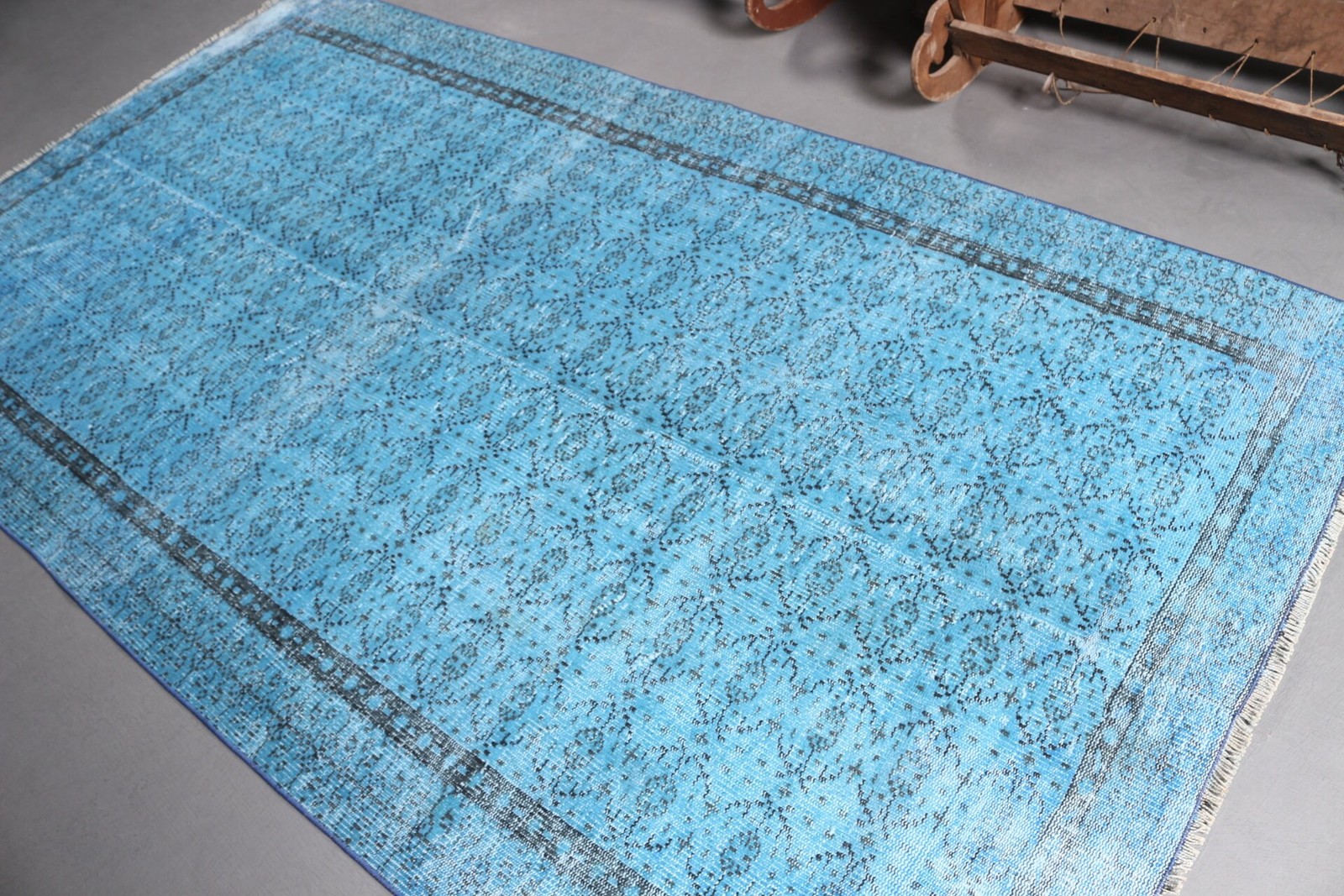 4,9×8,9 ft Rug, Vintage Turkish Rug, Blue Wool Rug