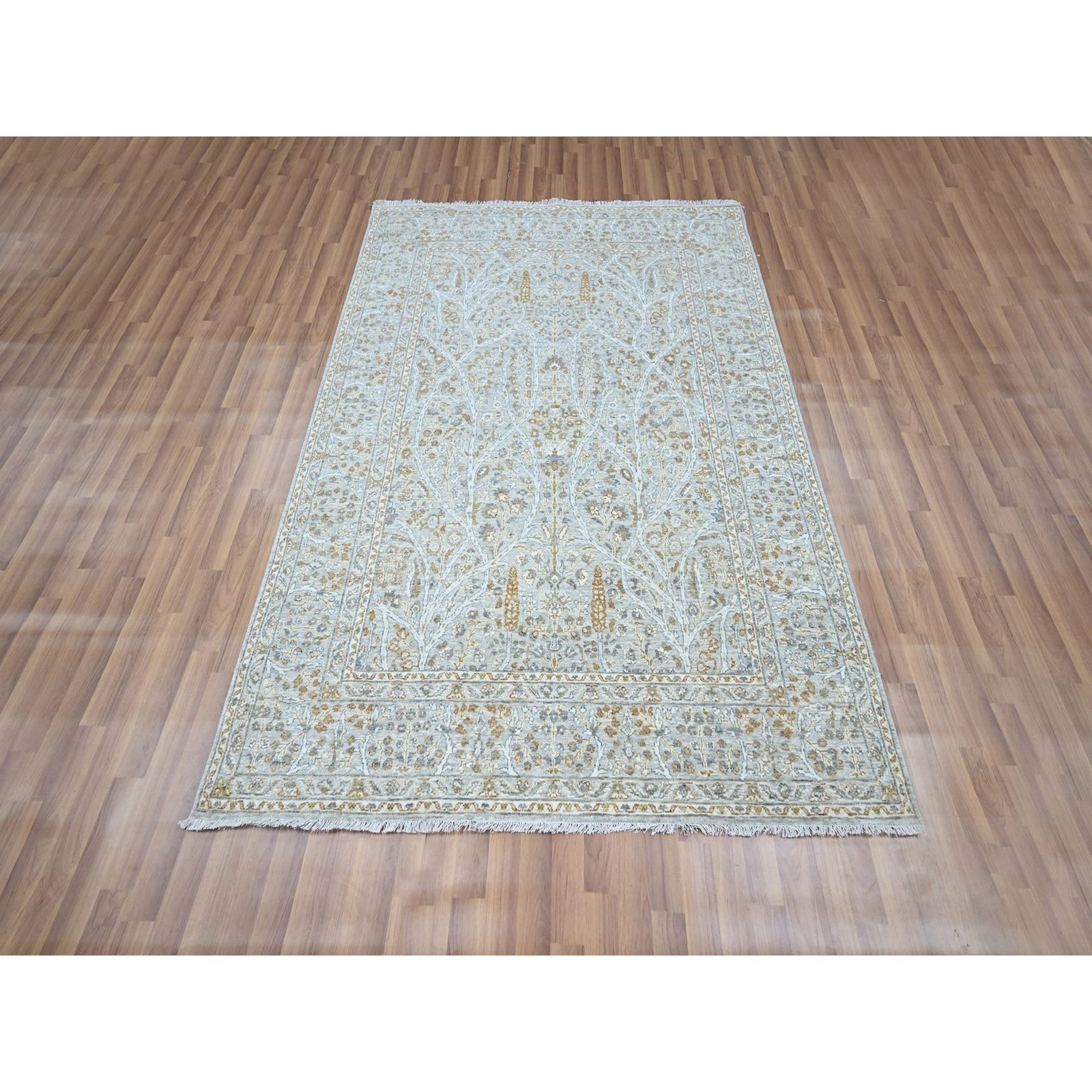 5’2″x7’1″ Gray 200 KPSI Meditation Tree of Life Design Hand Knotted Wool Rug