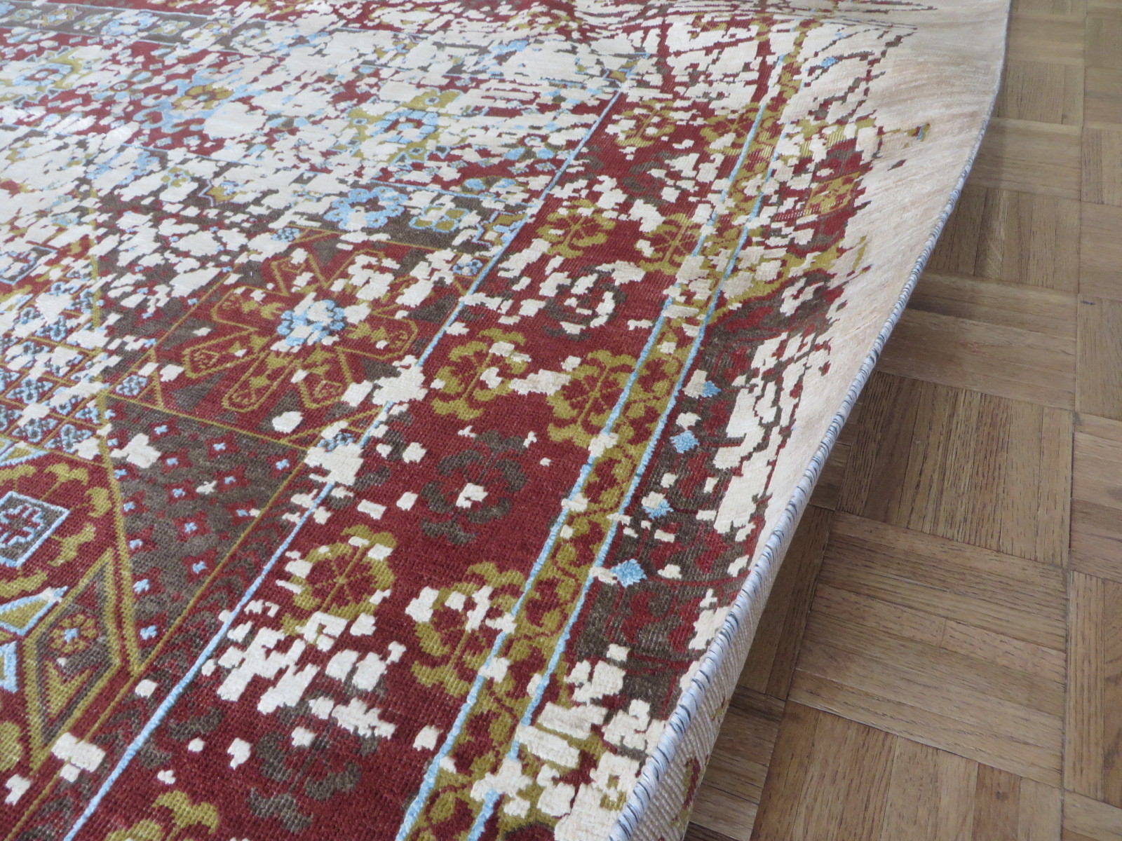 8’10 X 11’11 Hand Knotted Broken Heriz Modern Oriental Rug With Silk G5952