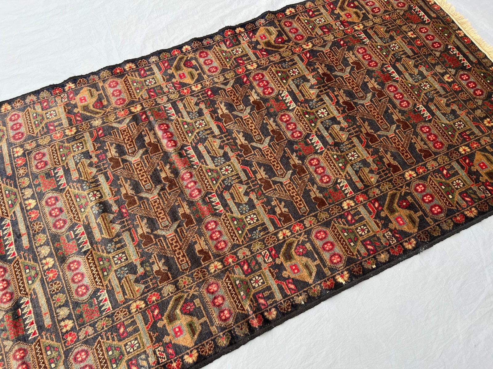 3’8 x 6’7 Ft Authentic War Baluchi Rug – Pictorial Tribal Aircraft and Figures