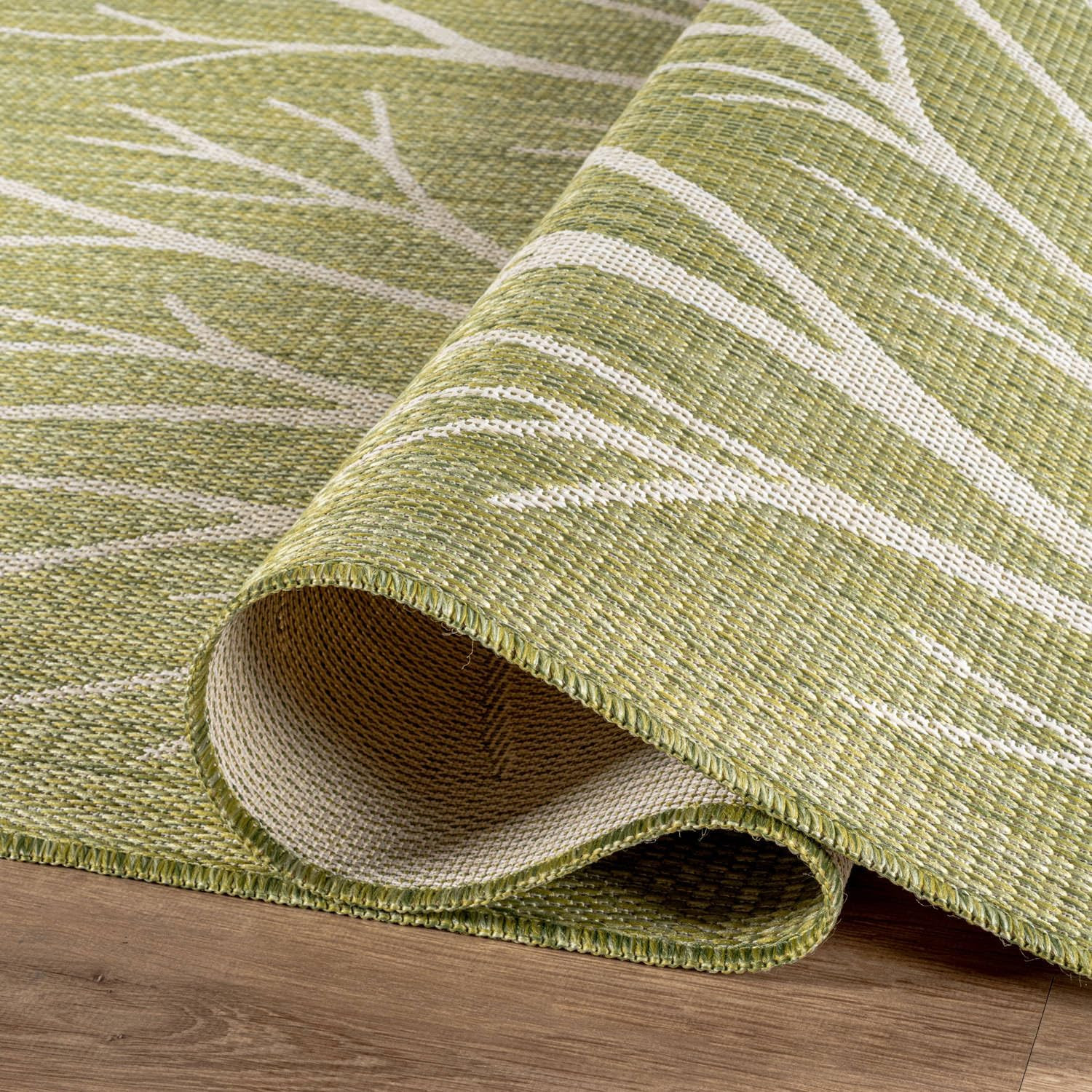 Olive 9×12 Washable Indoor Outdoor Rug – Modern Branch Pattern, Easy Clean