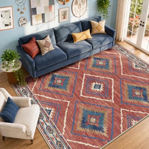 Area Rug 5×7 Rug Machine Washable Non-Slip Low Pile Print Pattern Western Rug