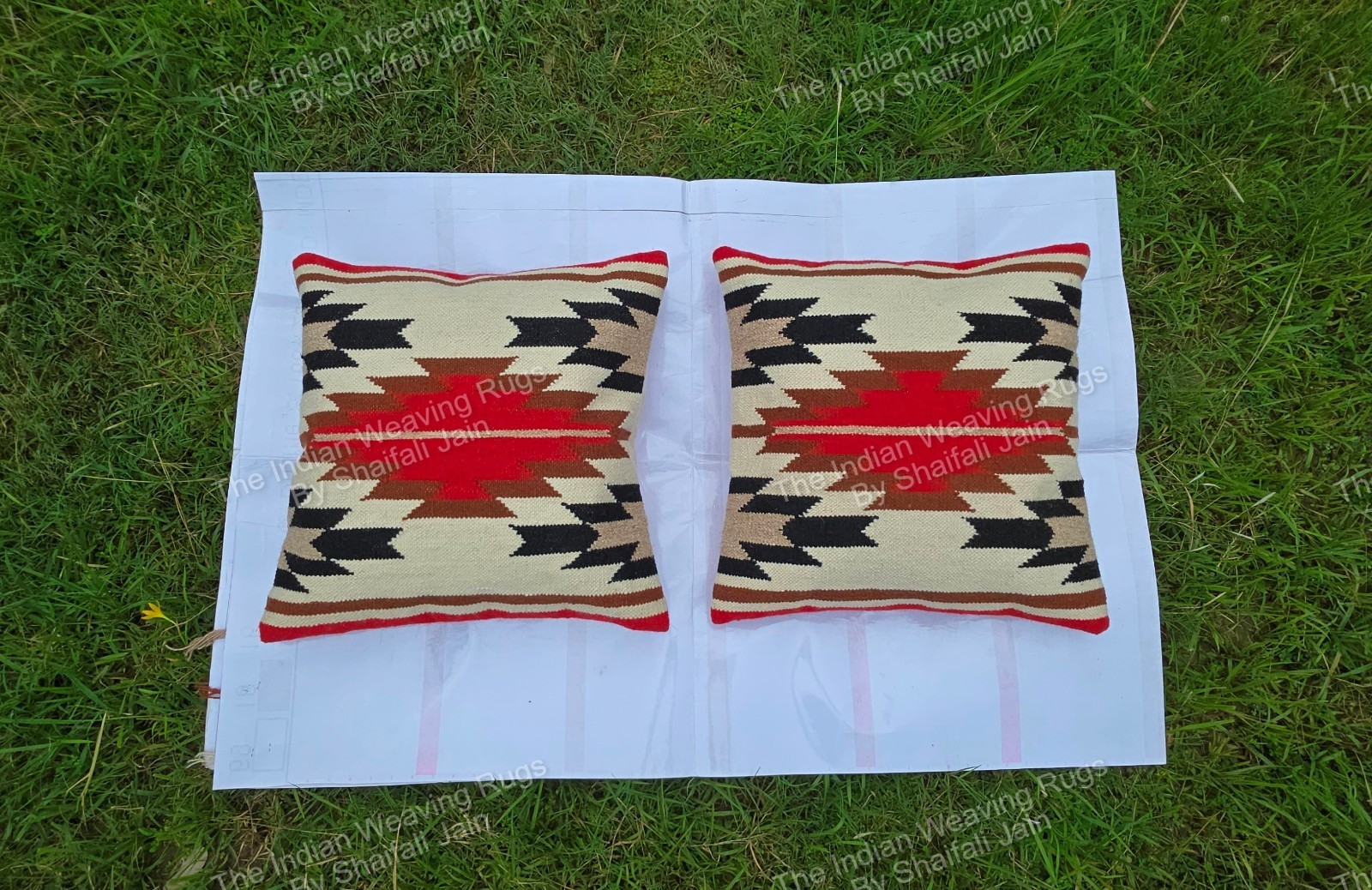 Handwoven Navajo Pillow cover Pair Native American style Size 20″x20″ Free ship