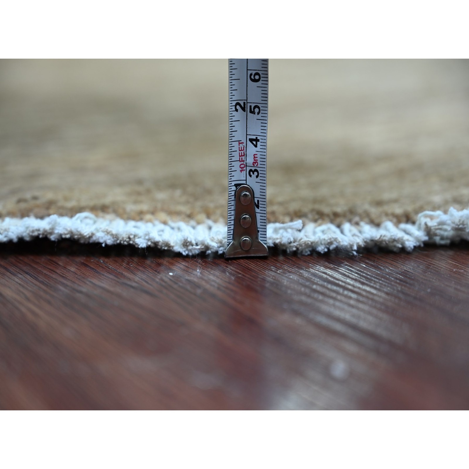7’9″x7’9″ Brown Plain Solid Pattern Hand Knotted Ghazni Wool Round Rug 22096