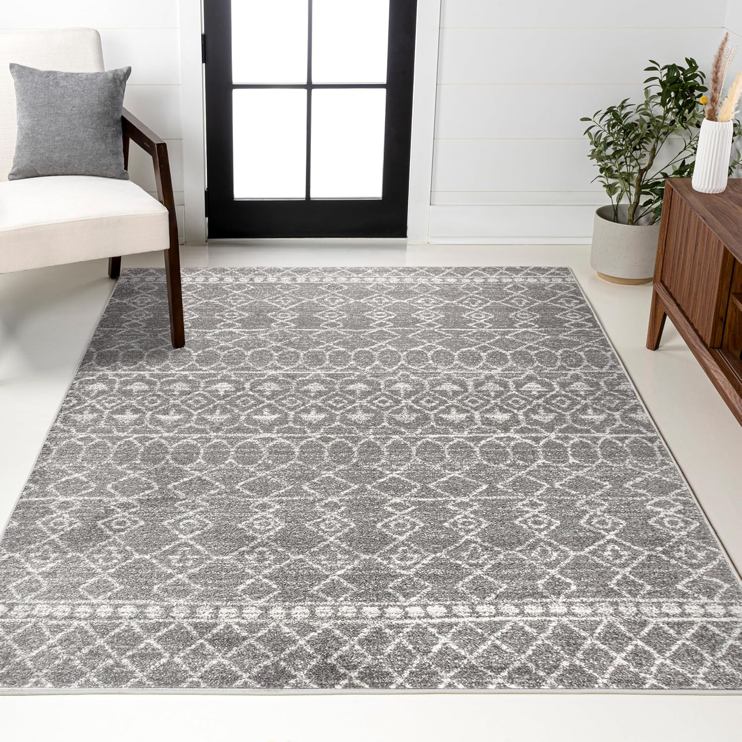 Bohemian Izil Moroccan Beni Souk Gray/Cream 8×10 Area Rug – Pet Friendly