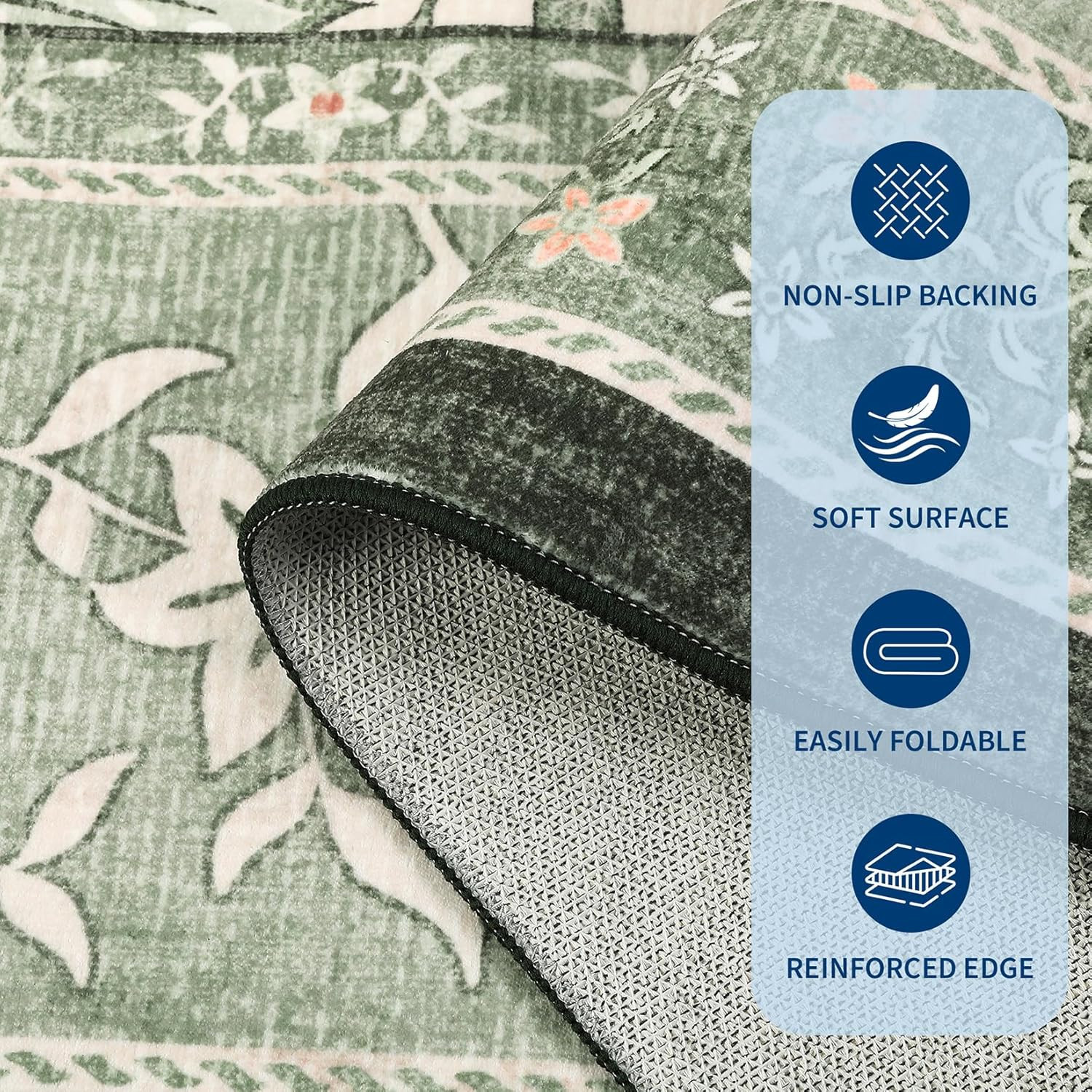 Botanical Grove Sage Green 9×12 Washable Area Rug for Living Room & Bedroom