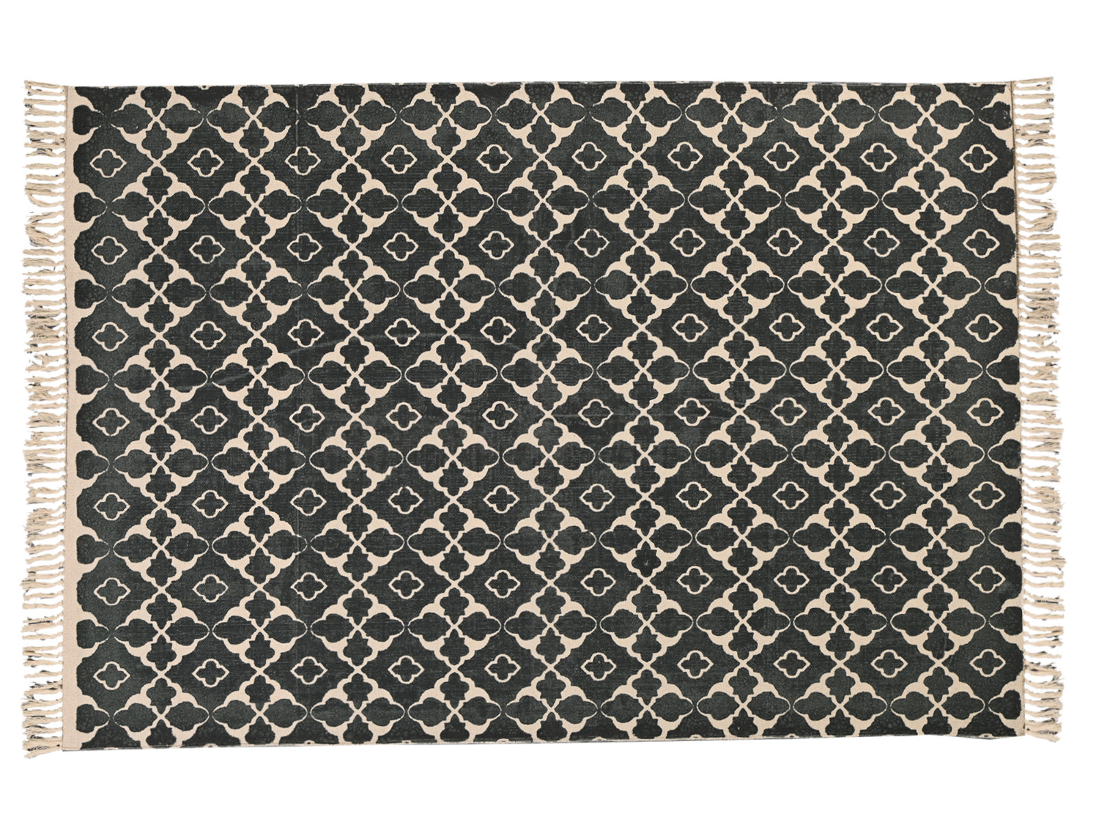 Handmade Black Cotton Area Rug Moroccan Trellis Flatweave Boho Farmhouse Rug