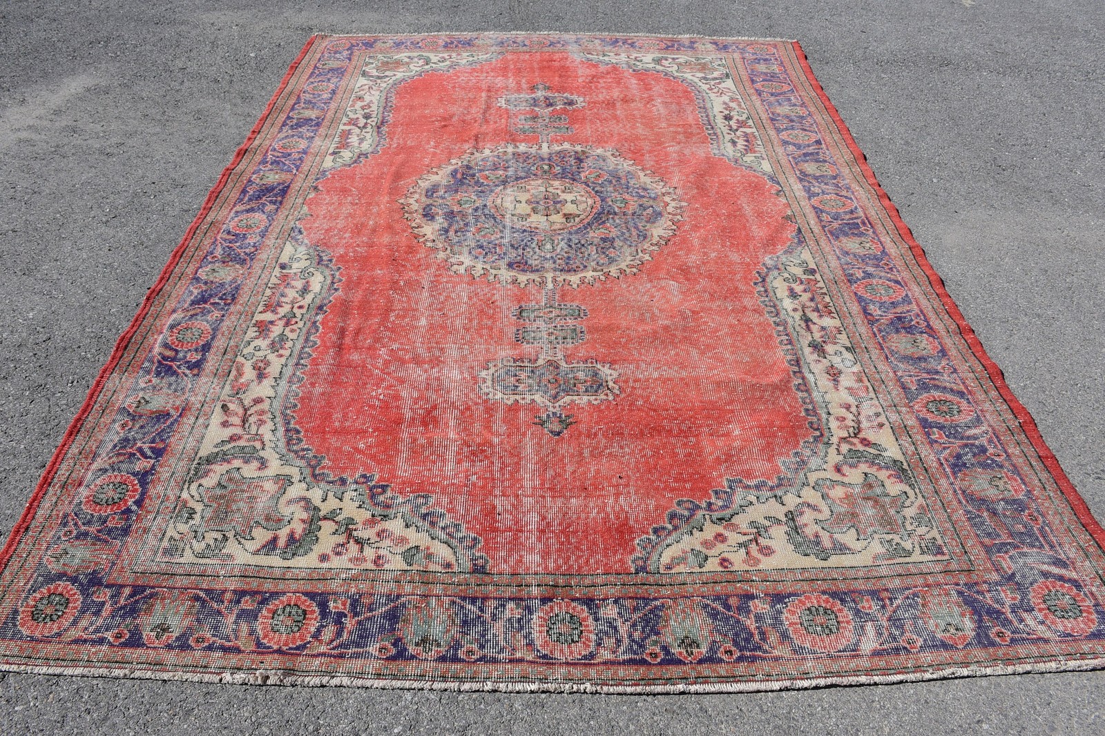 7,3×10,7 ft Rug Turkish Rug, Red Abstract Vintage Rug Wool