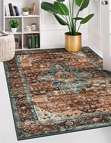 Moynesa Ultra-Thin Washable Vintage Area Rug – 5×7 Large Boho Non-Slip Rug fo…