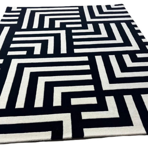 Tufted NZ Wool Rug Bedroom Handmade Area Rug 100% Wool rug White Black Area Rugs