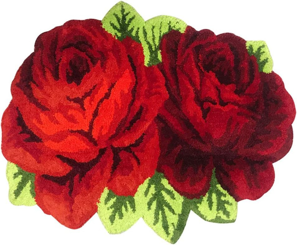 Red Rose Carpet Floral Mat Fluffy Rug Anti-Slip Modern Carpet Washable Rug for B