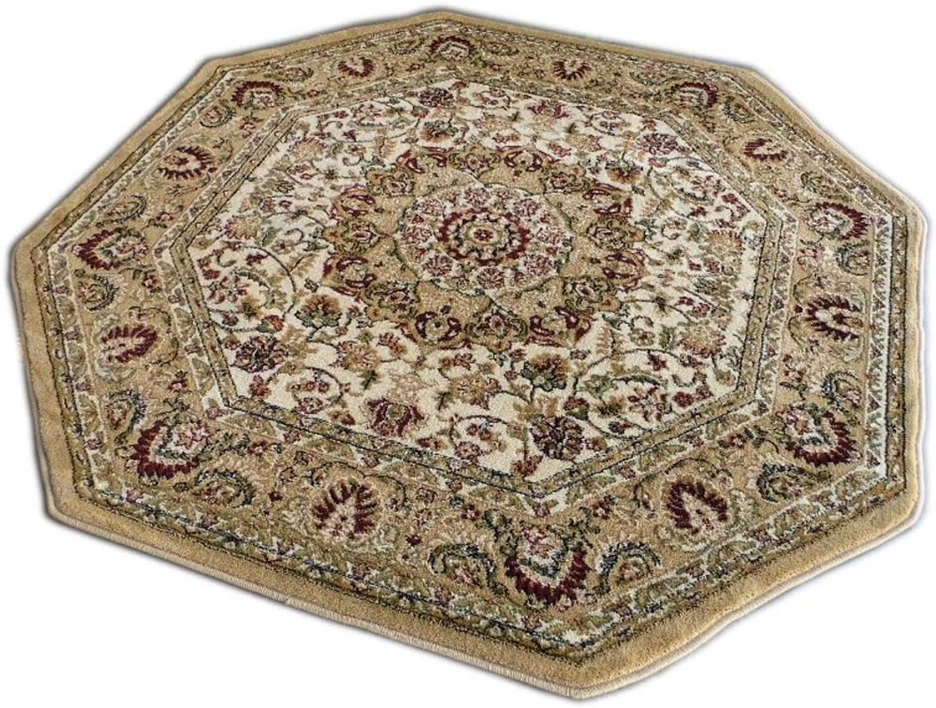 Elegant Ivory Octagon Area Rug – 7’3″ x 7’3″ Traditional Design