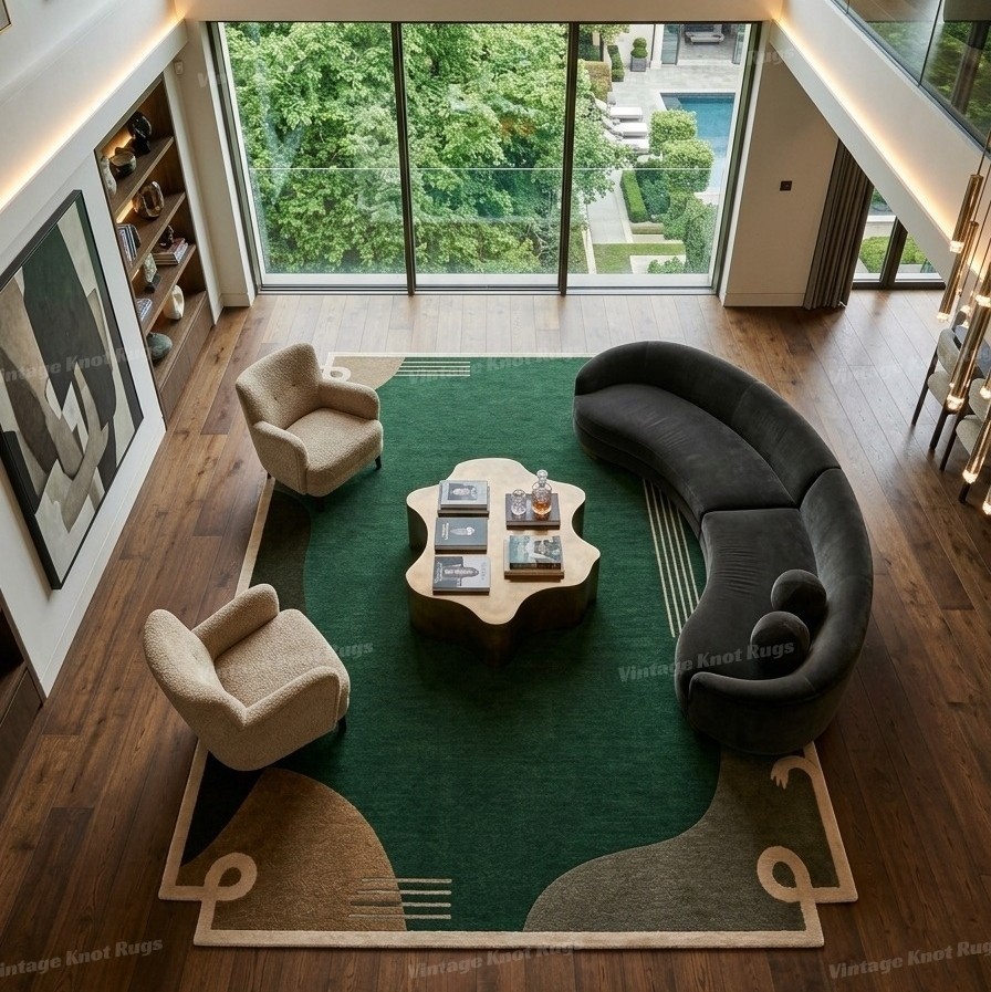 Hand Tufted Emerald Green Wool Area Rug 8×10 Abstract Modern Handmade Area Rug