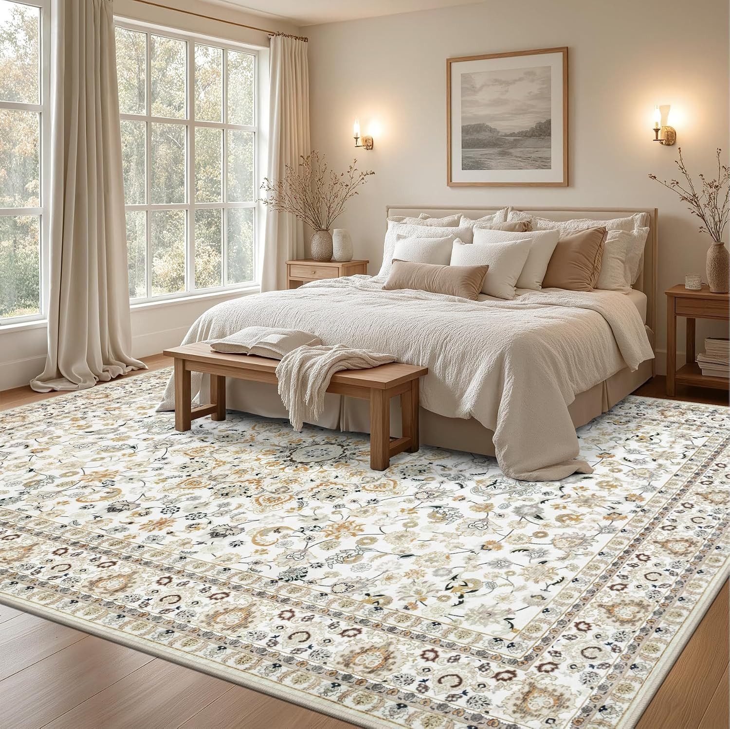 8X10 Area Rugs for Living Room: Washable Rug Soft Vintage Boho Carpet Indoor Flo