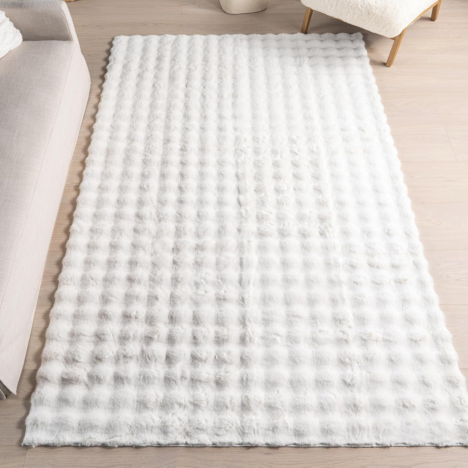 Alfombra de área Cozy Plush, 8′ x 10′, lavable, antideslizante, blanca.