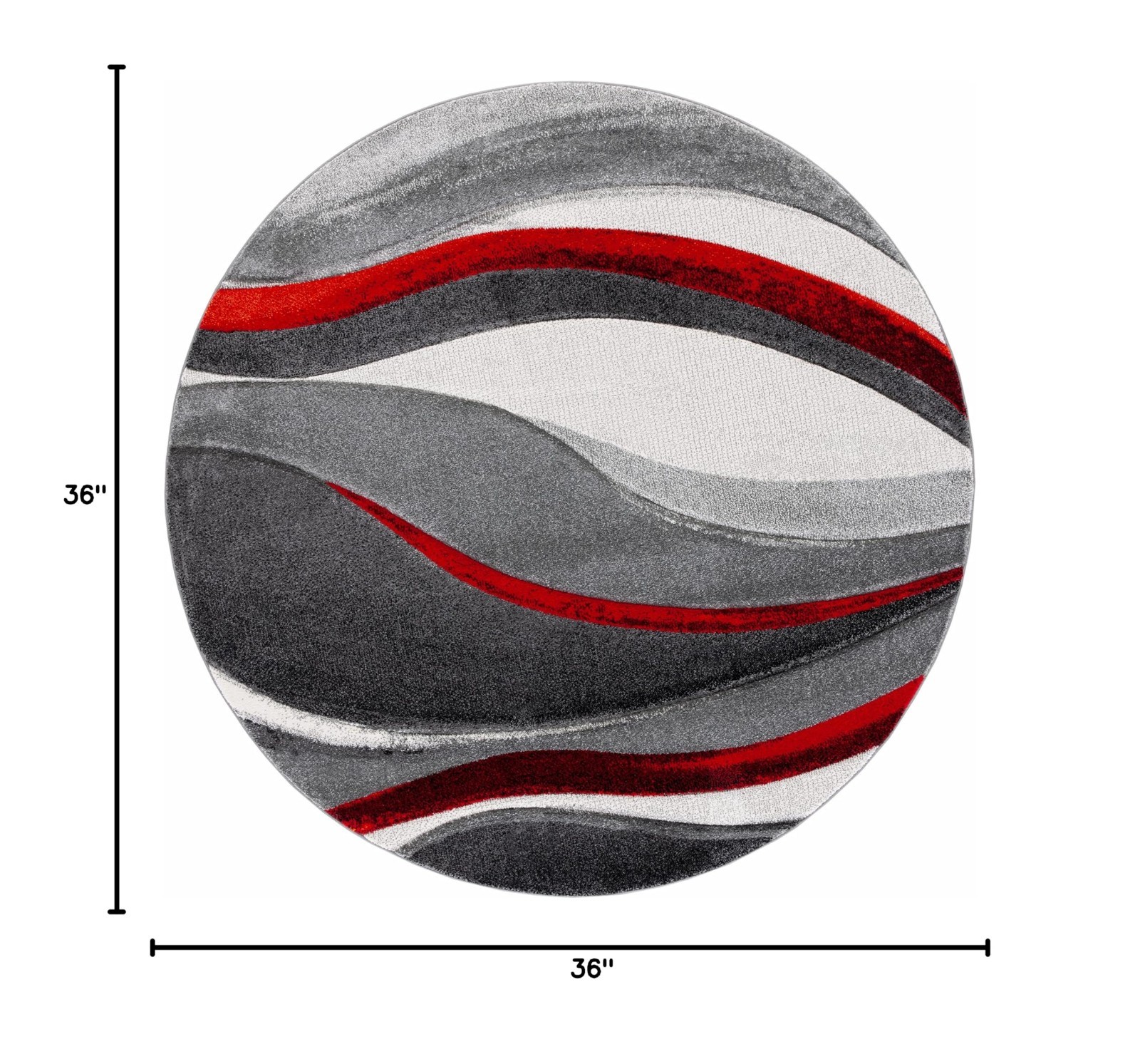 Modern 3′ Round Area Rug – Grey & Red, Non-Shedding, Easy Care for High Traffic