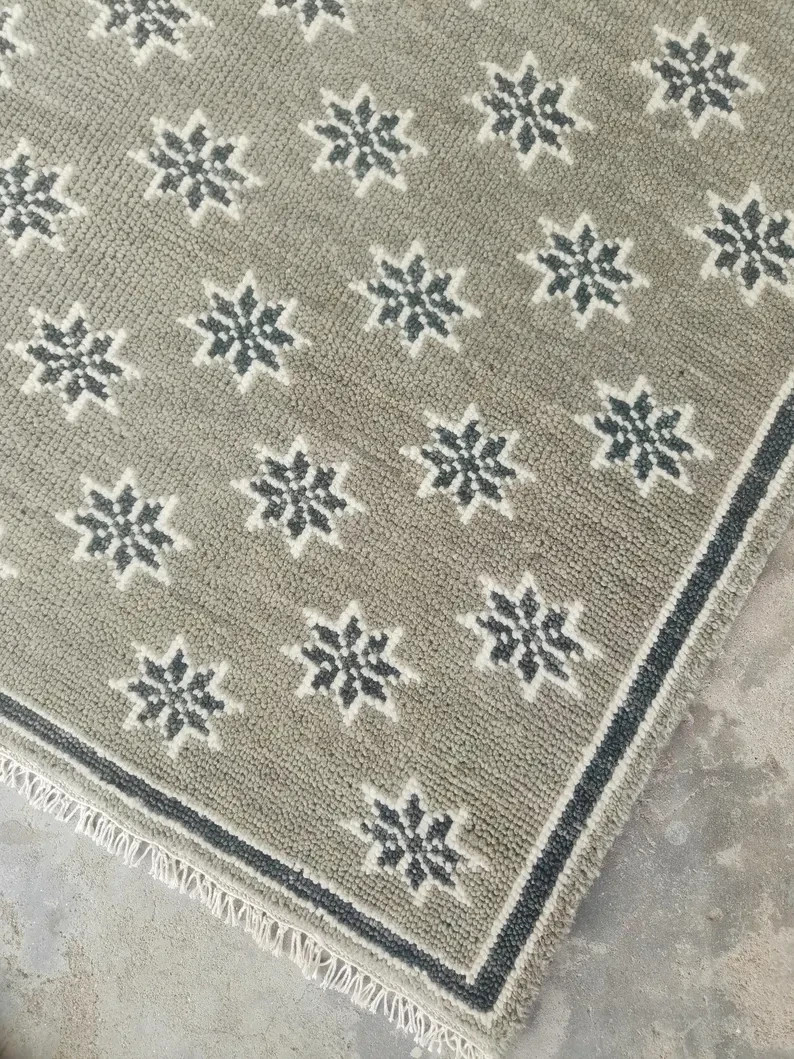 Star Grey Oushak Rug, Hand-Knotted Turkish Hallway Carpet 8×10 ft Home decor