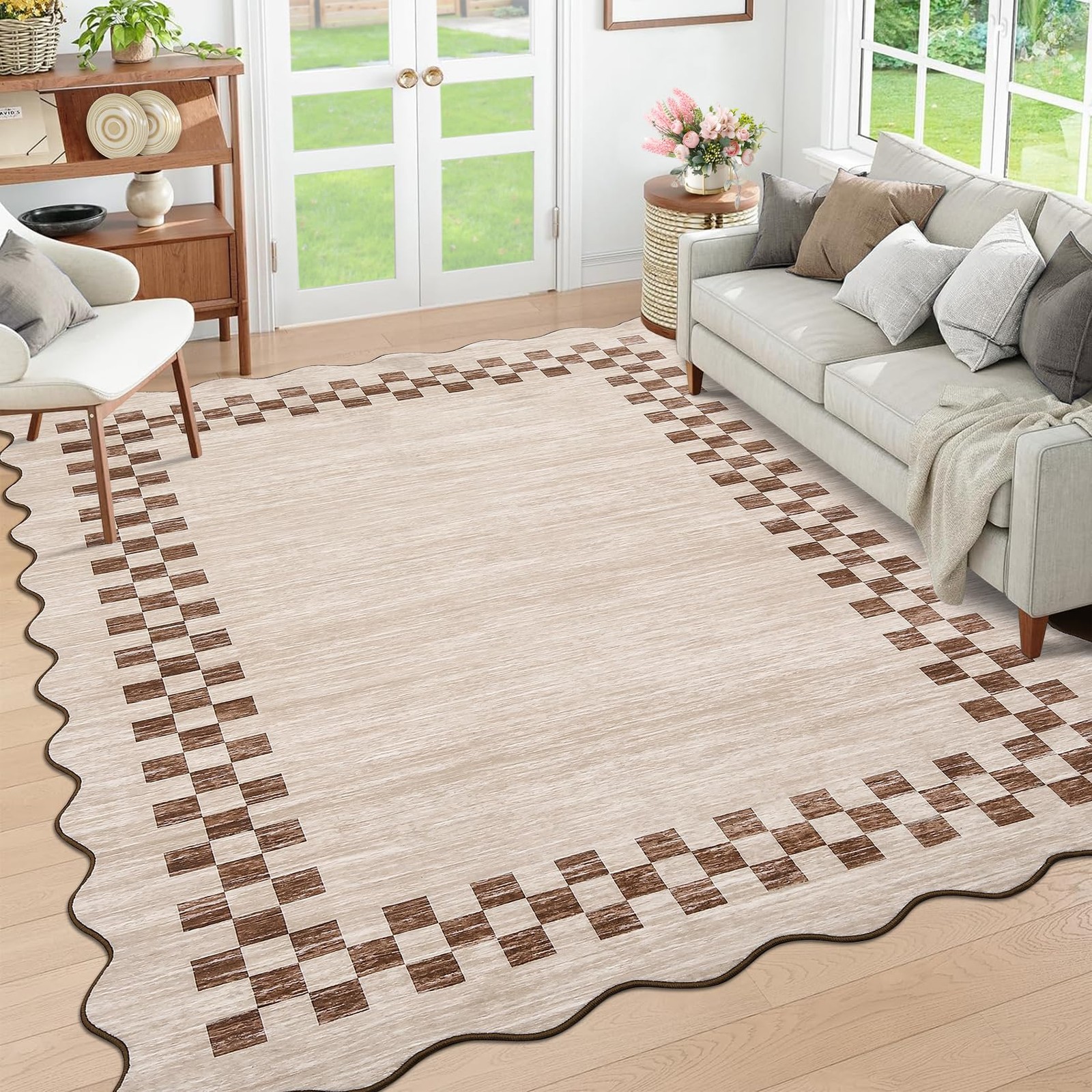 Washable Rug 5×7 for Living Room Large Bedroom Scalloped Rug Non Slip Stain R…