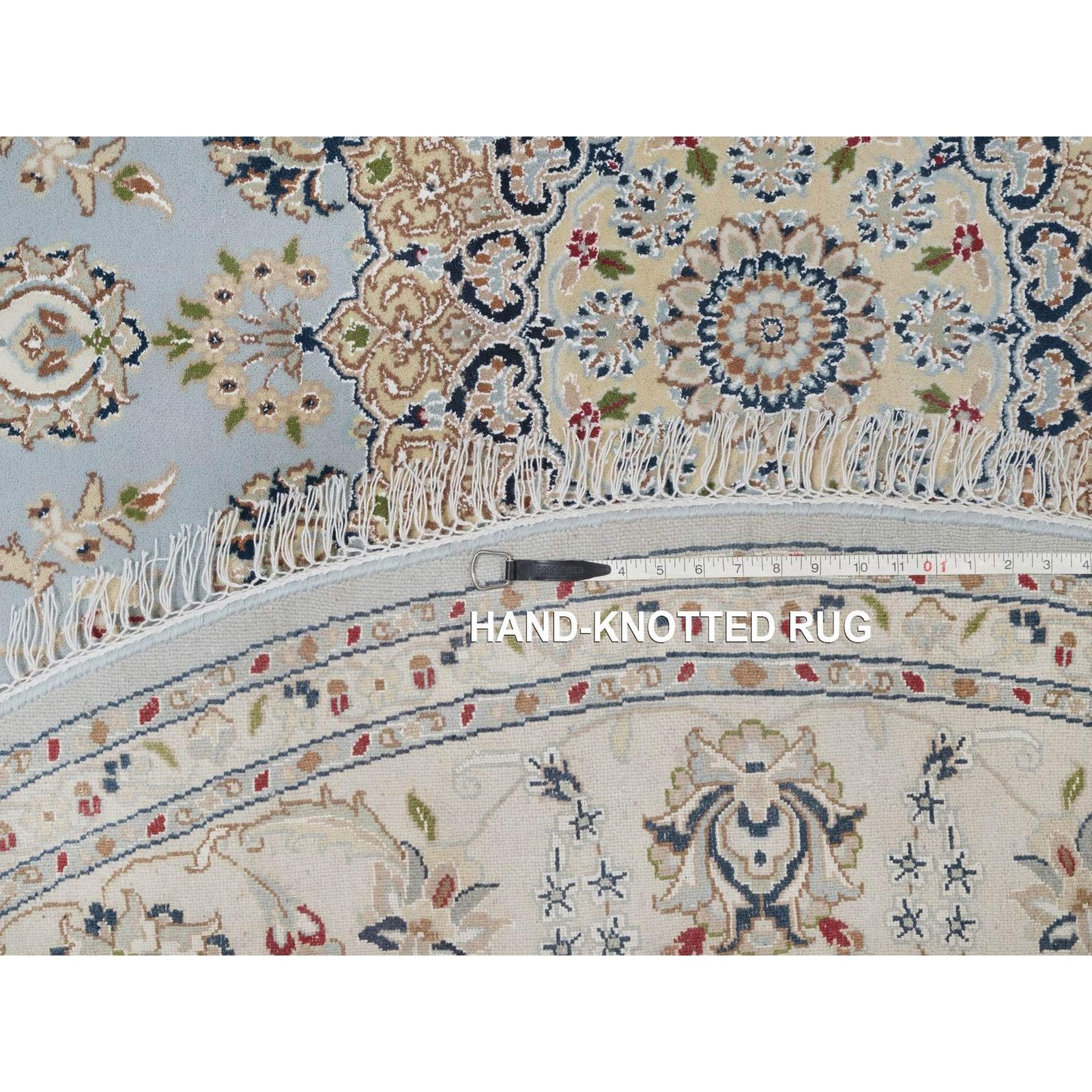 7’9″x7’9″ Light Blue Nain 250 KPSI Hand Knotted Wool and Silk Round Rug 92502