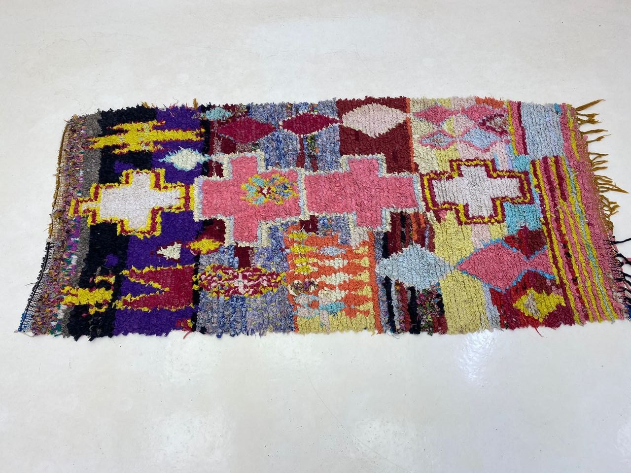 Moroccan Rug Handmade Boucherouite 3’x6’3 ft Vintage Berber Blue Pink Home Rug