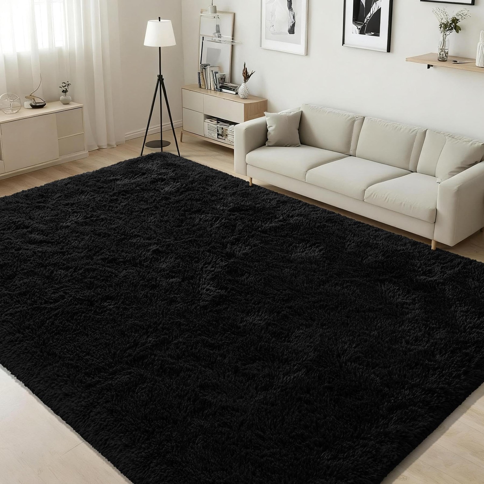 ISEAU Black Rug Super Soft Shaggy 4×6 Feet Rugs 4′ x 6′ (Rectangular),
