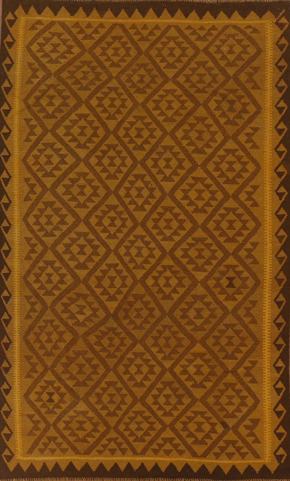 Gold Color Geometric Reversible Kilim Area Rug 7×10 Wool Hand-Woven Carpet