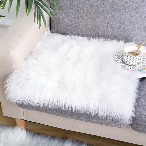 Faux Fur Sheepskin Square 24″ Chair Cover Seat Pad Wool Area Rug Mat Carpet (…