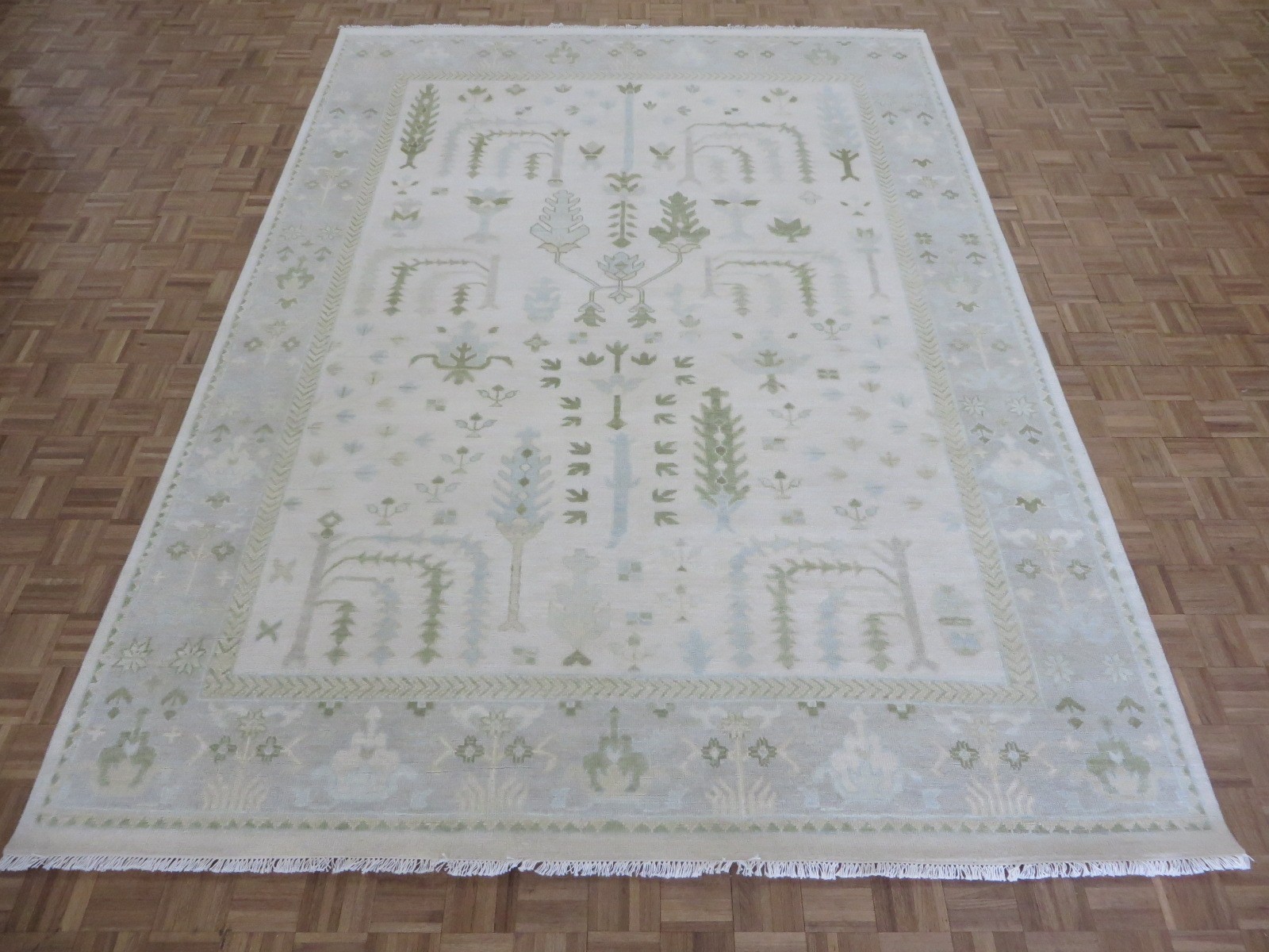 8’11 x 12’2 Hand Knotted Ivory Modern Oushak Oriental Rug G16315