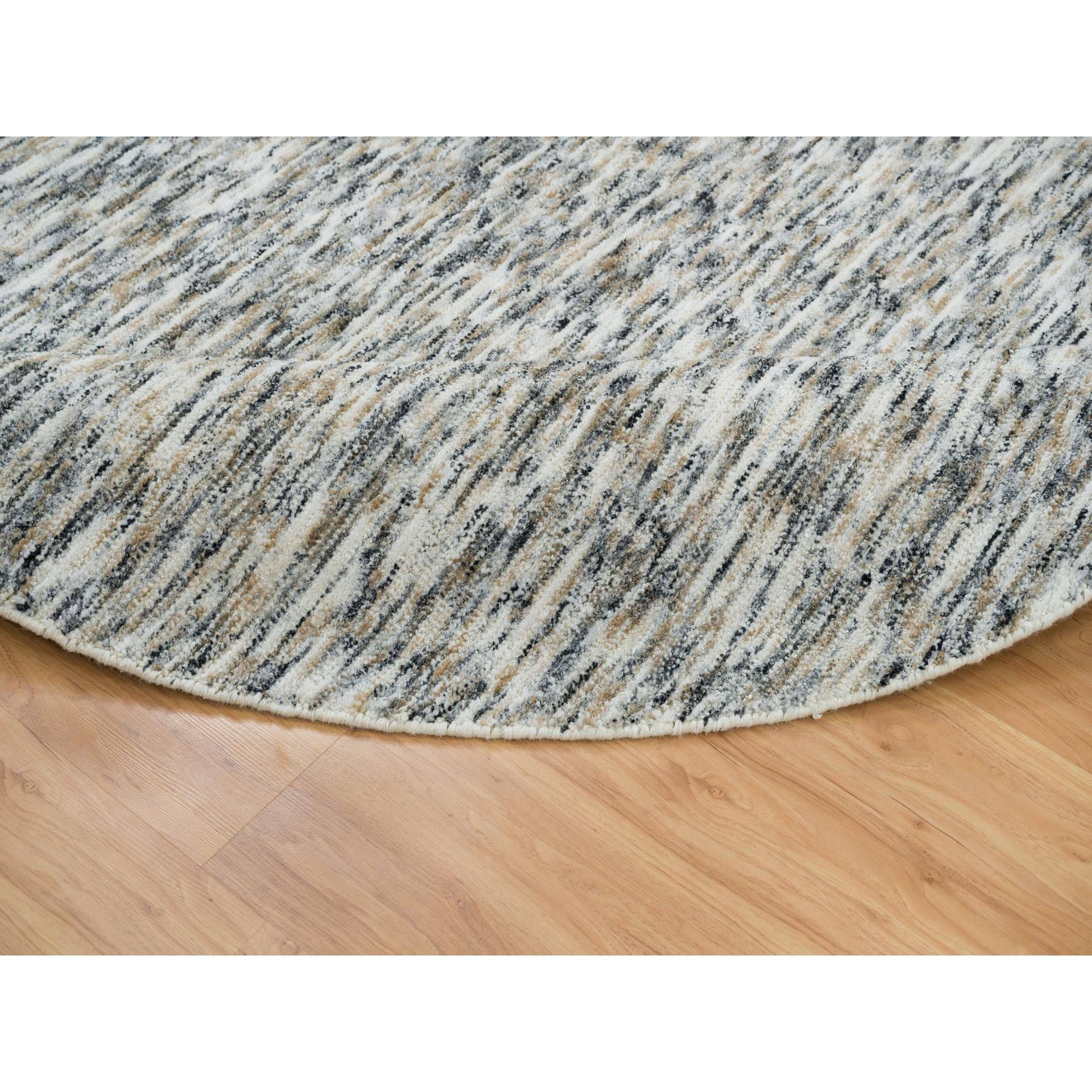 8′ x 8′ Beige Pure Wool Hand Loomed Modern Design Round Rug R65226