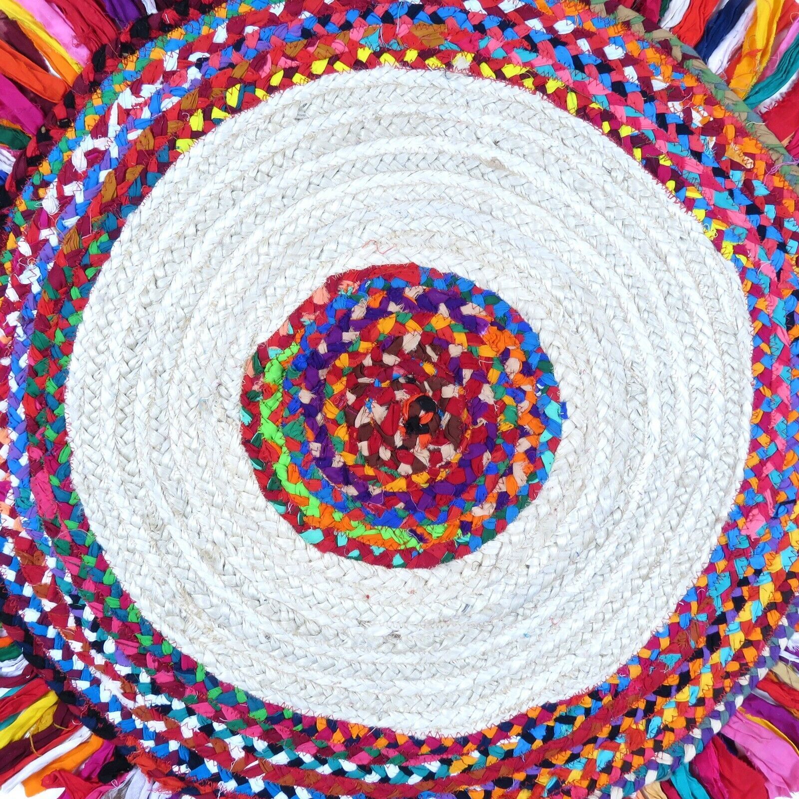 24″ Round Chindi Rug Dhurrie Jute Kitchen Floor Mat Door Table Multi Color 2ft